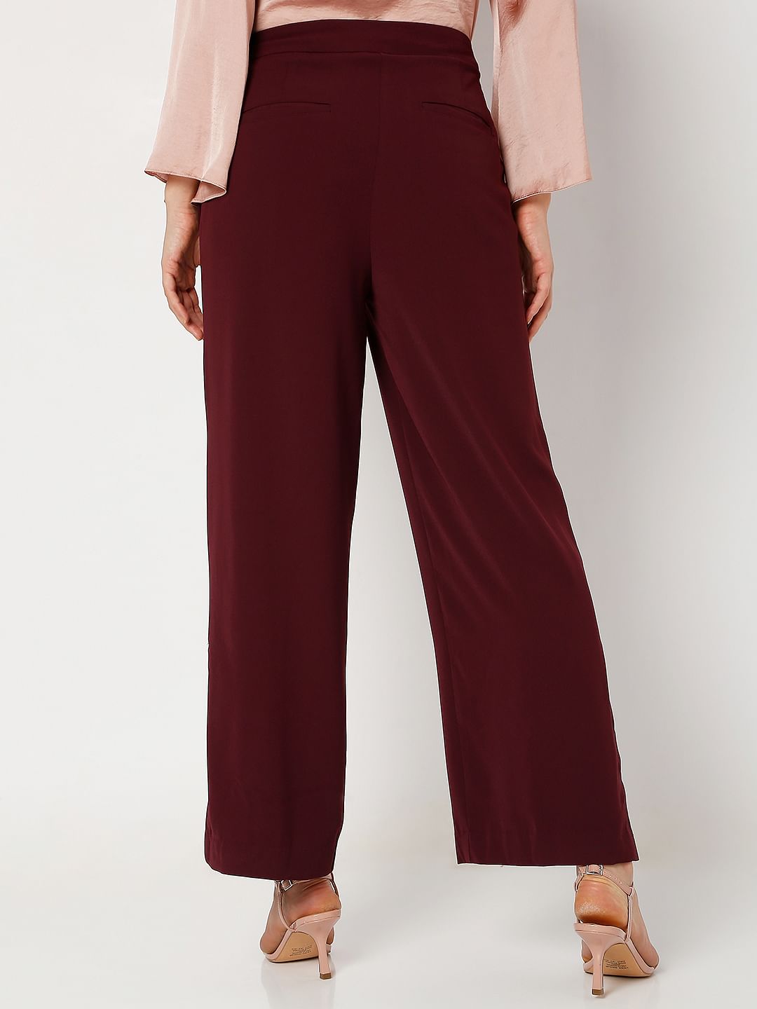 Maroon High Rise Wide Leg Co-Ord Set Pants