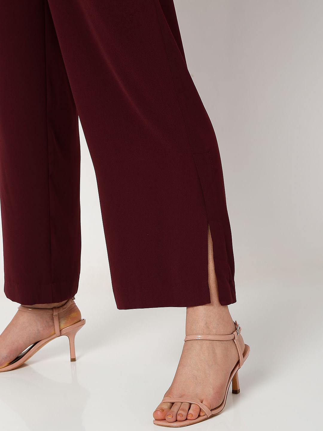 Maroon High Rise Wide Leg Co-Ord Set Pants