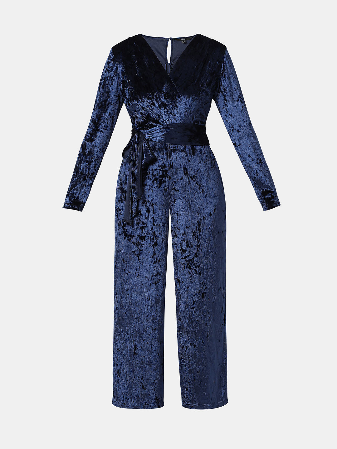 Dark Blue Velvet Overlap Jumpsuit