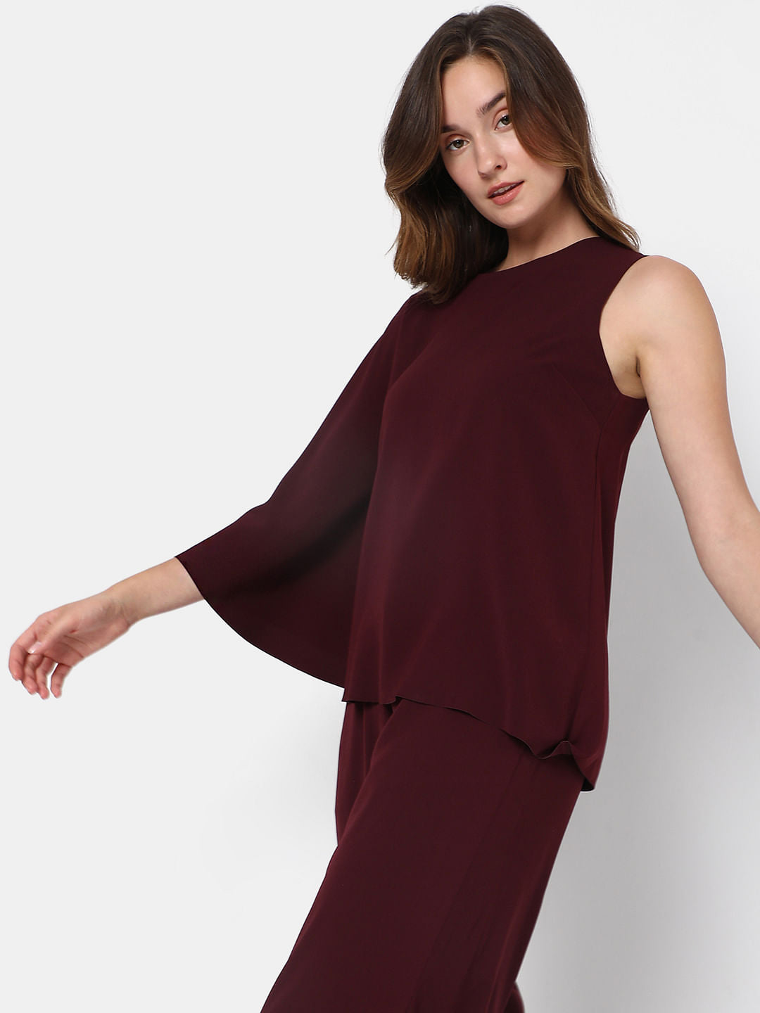 Burgundy One-Shoulder Co-Ord Set Top