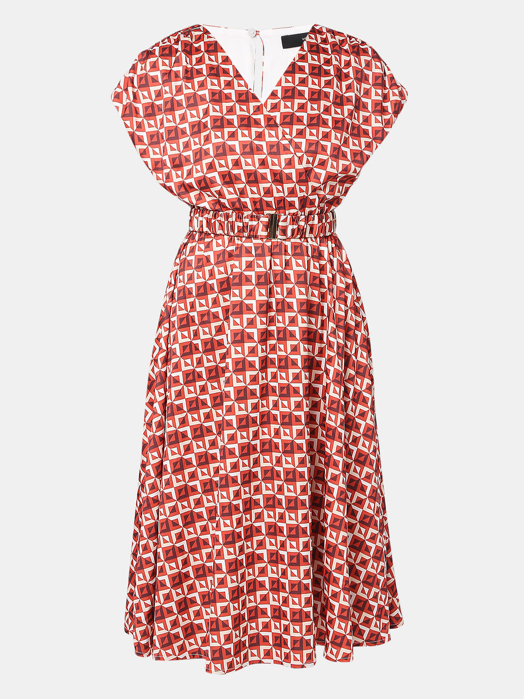 Maroon Printed Midi Dress