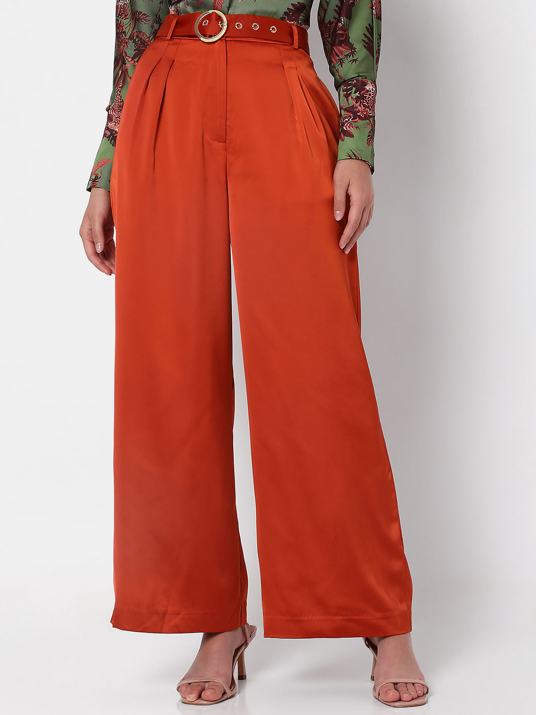 Brown High Rise Wide Leg Trousers