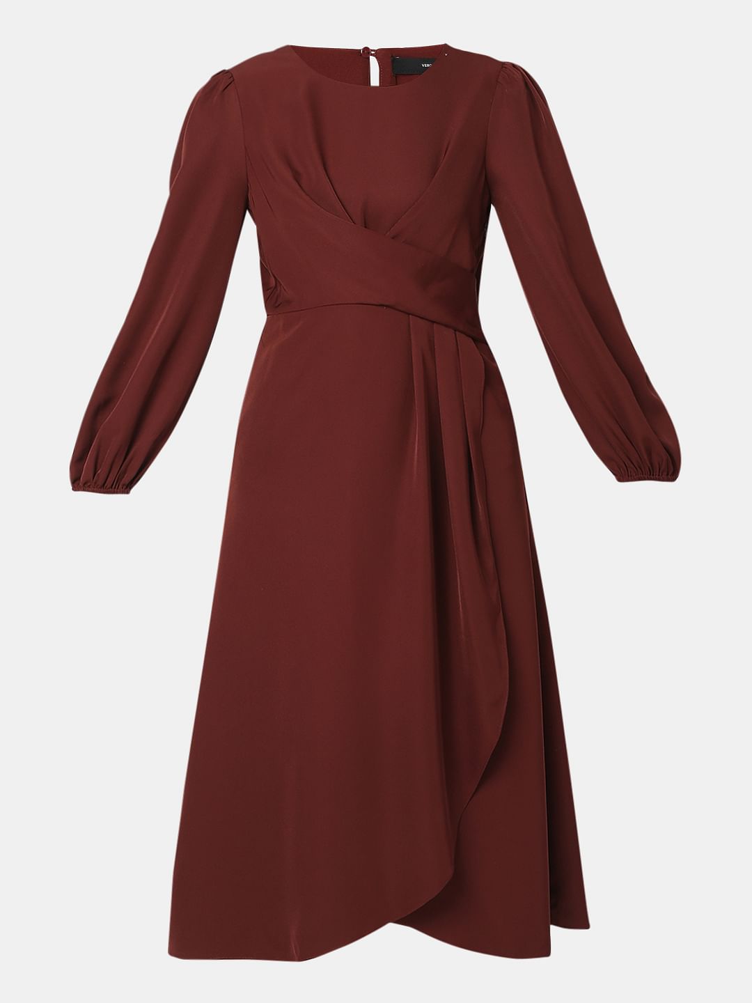 Rust Brown Satin Midi Dress