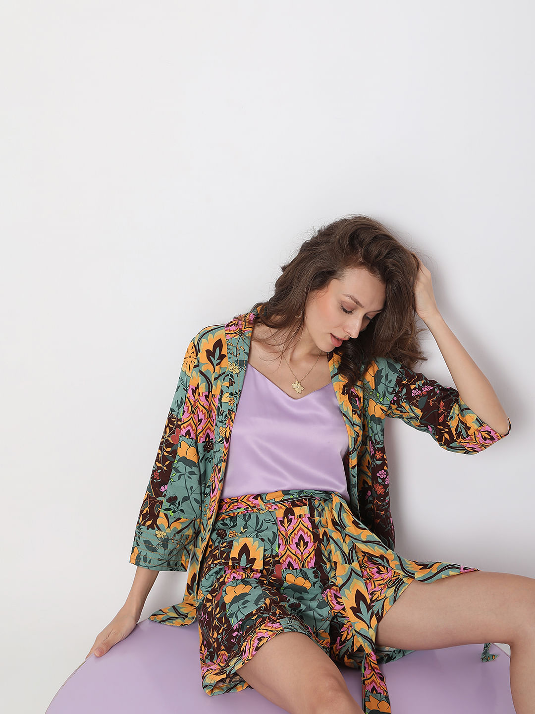 Green High Rise Printed Co-Ord Shorts