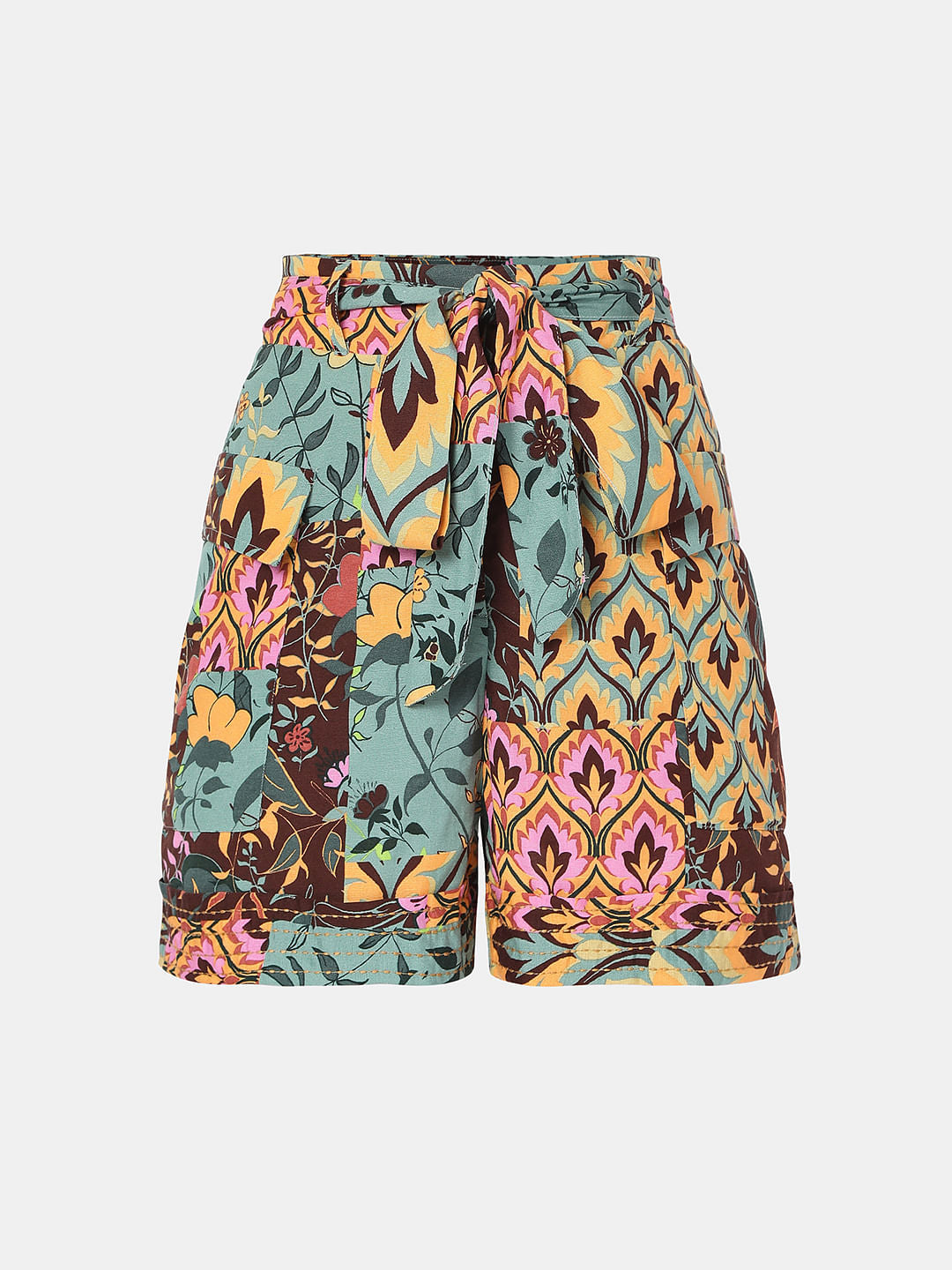 Green High Rise Printed Co-Ord Shorts