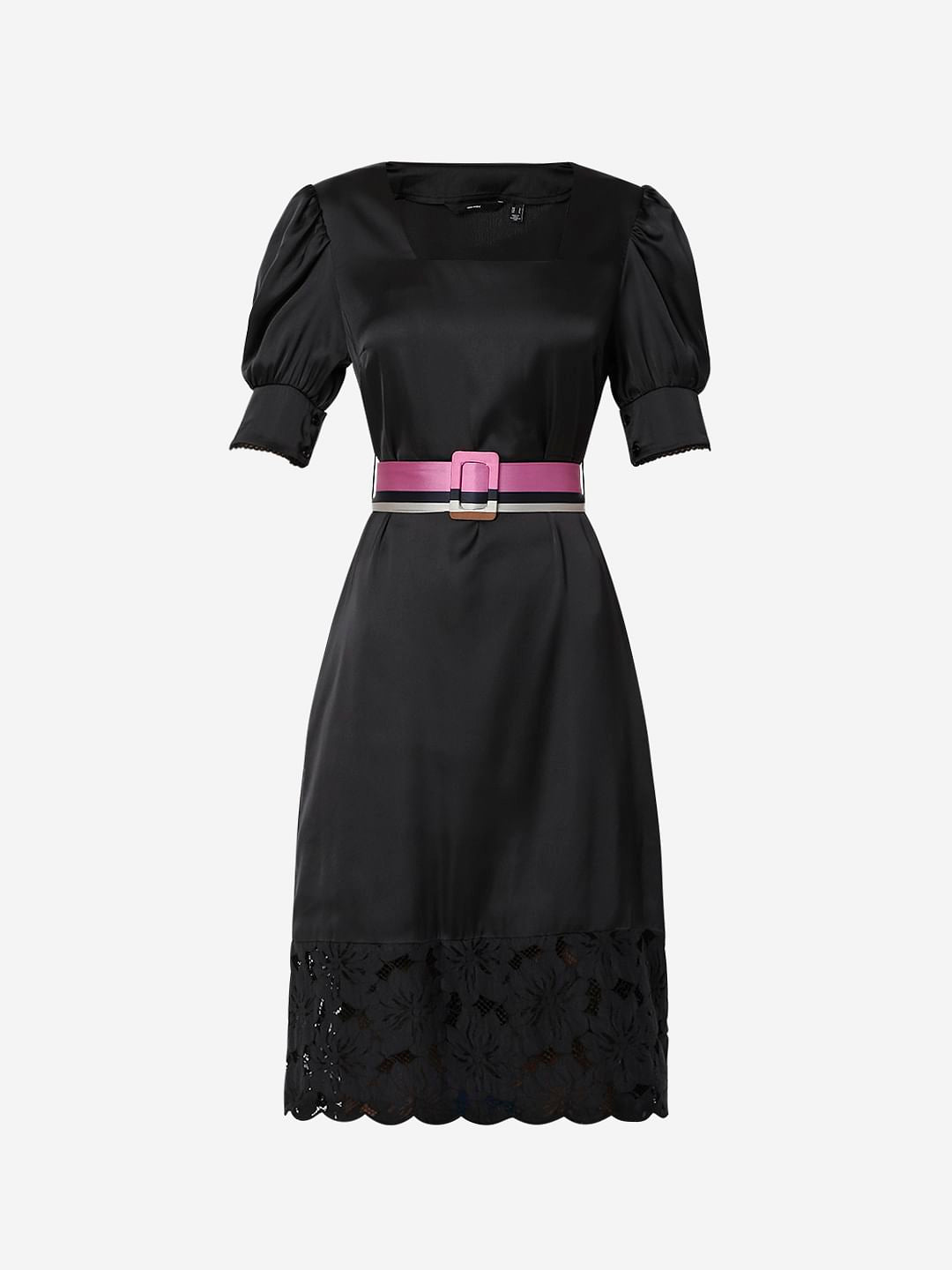 Black Lace Detail Midi Dress