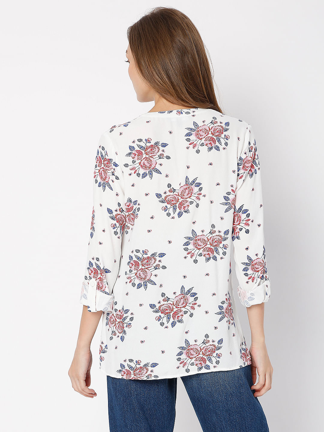White Floral Print Top