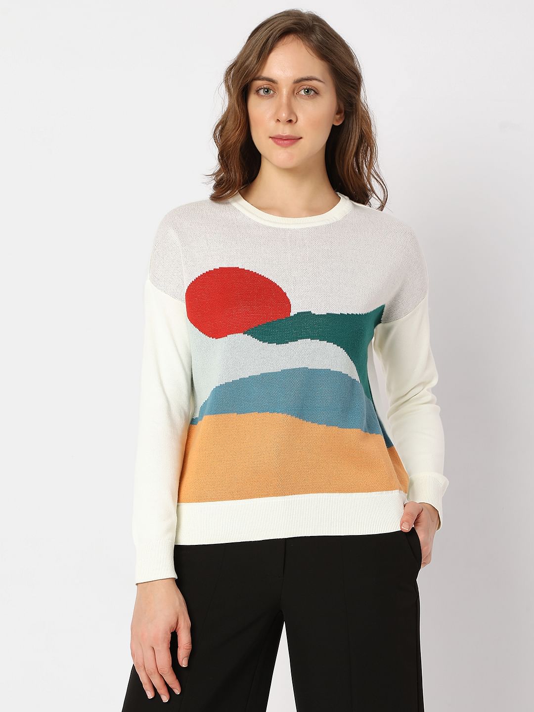 Cream Graphic Print Pullover