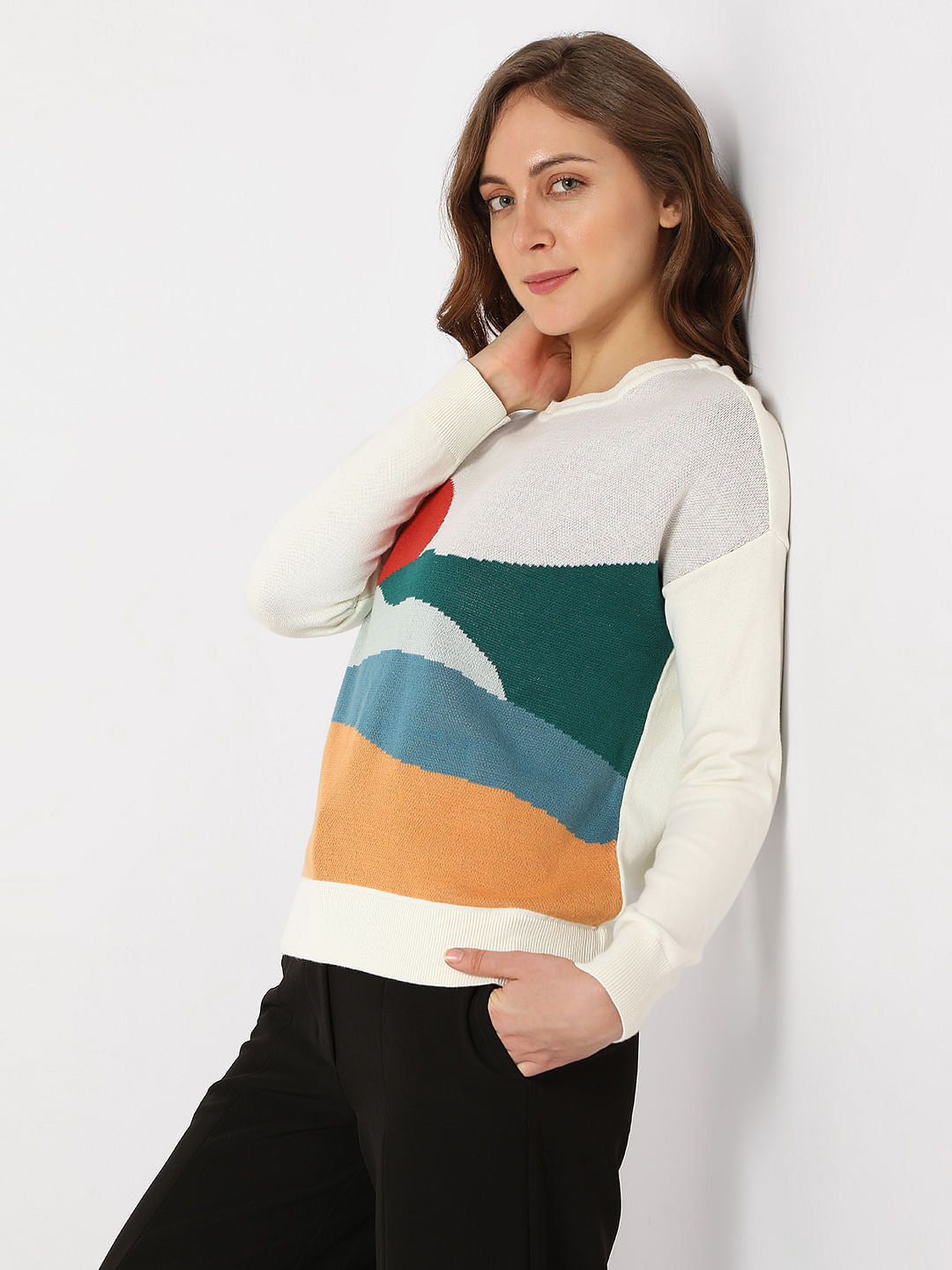 Cream Graphic Print Pullover