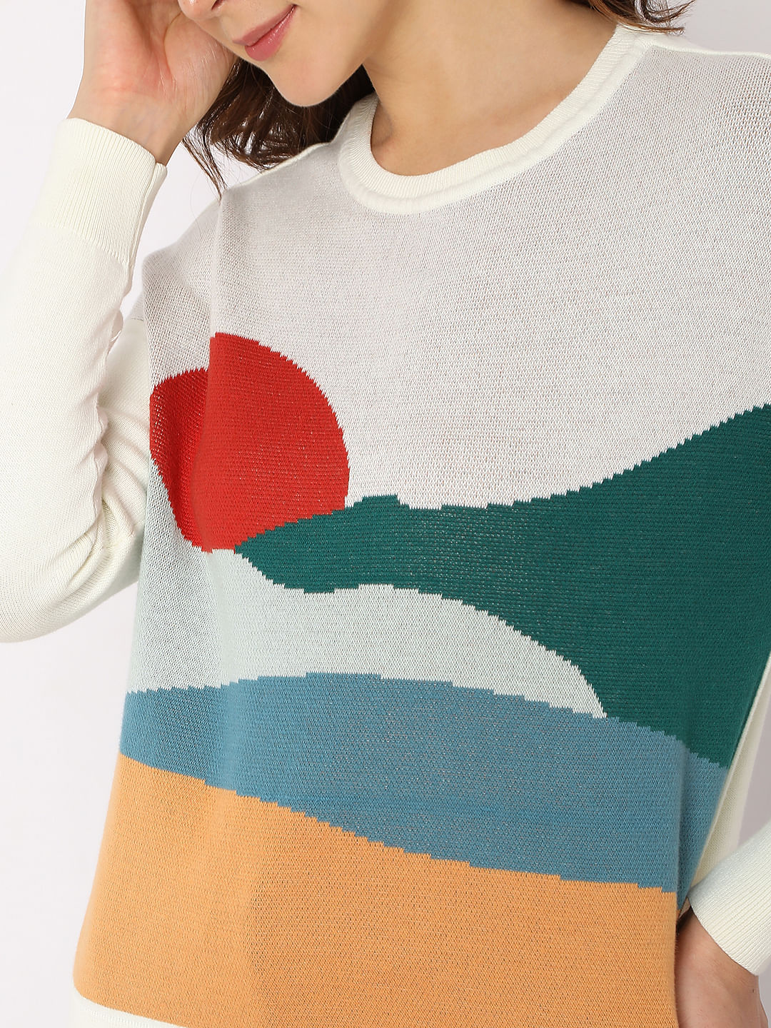 Cream Graphic Print Pullover