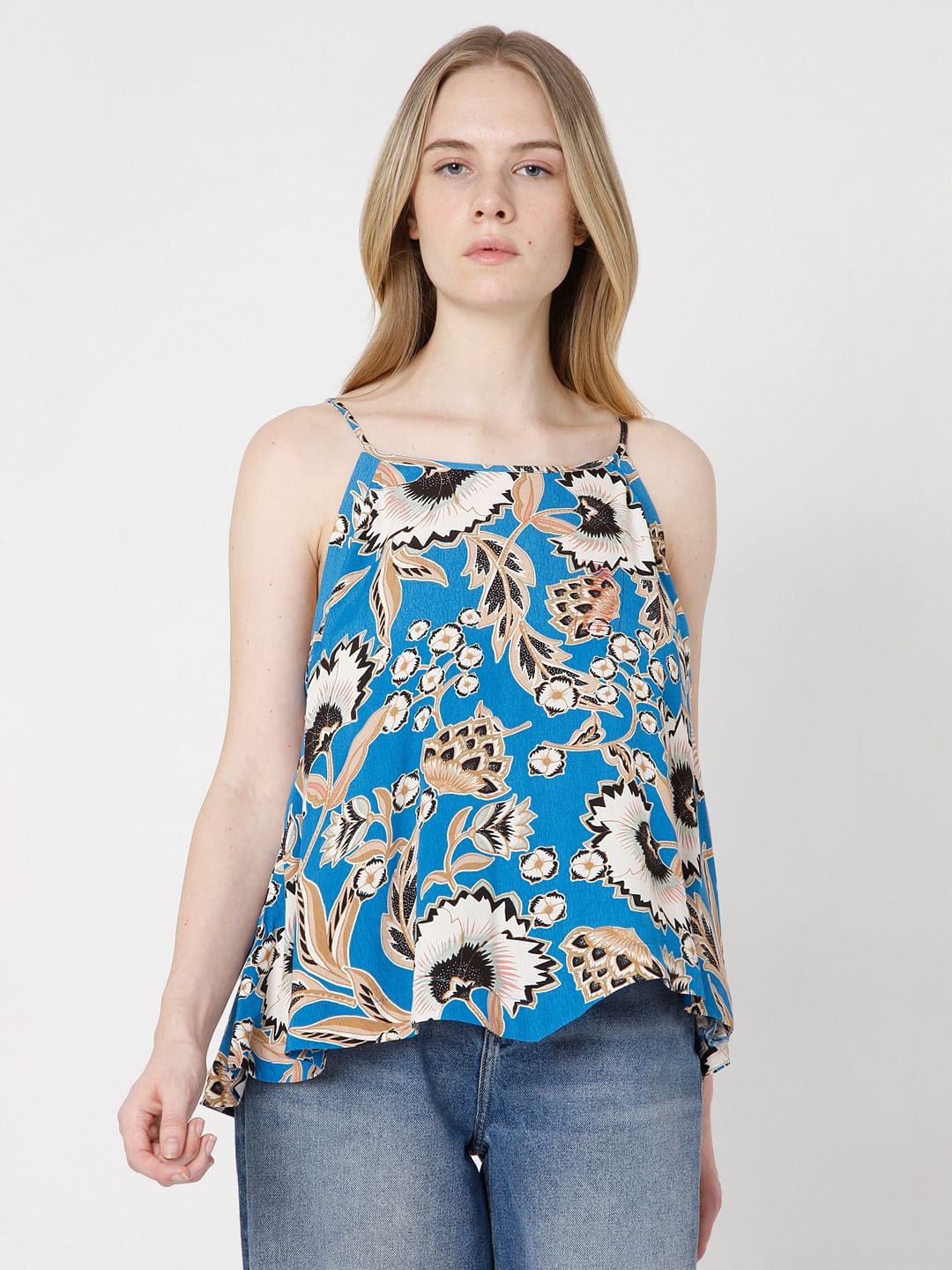 Blue Floral Strappy Top