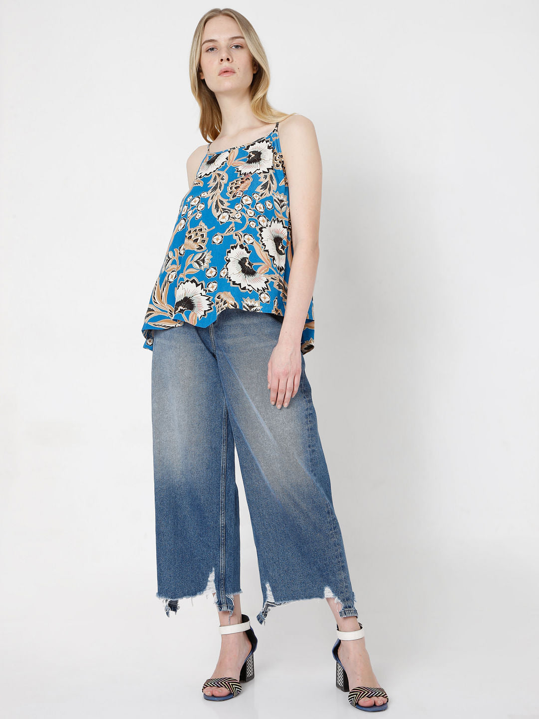 Blue Floral Strappy Top