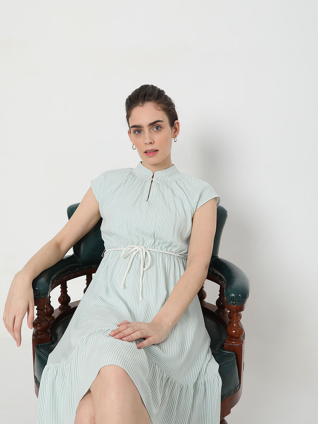 Green Striped Fit & Flare Dress