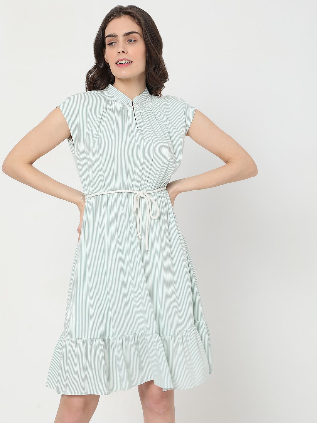 Green Striped Fit & Flare Dress