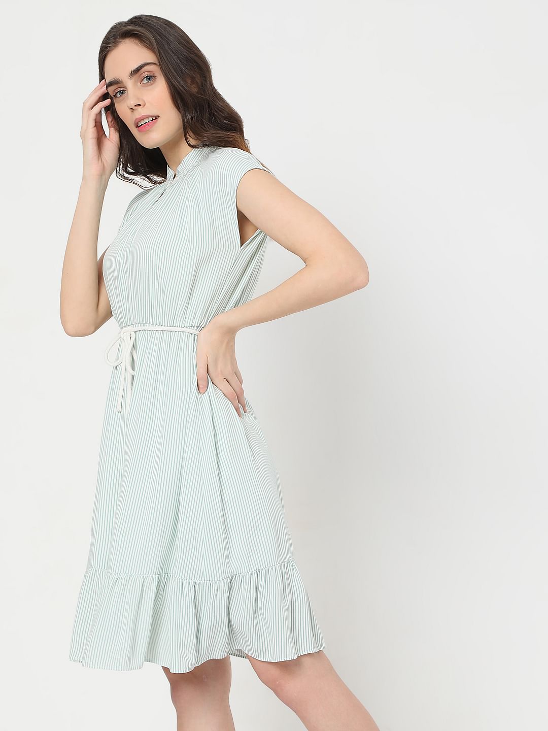 Green Striped Fit & Flare Dress