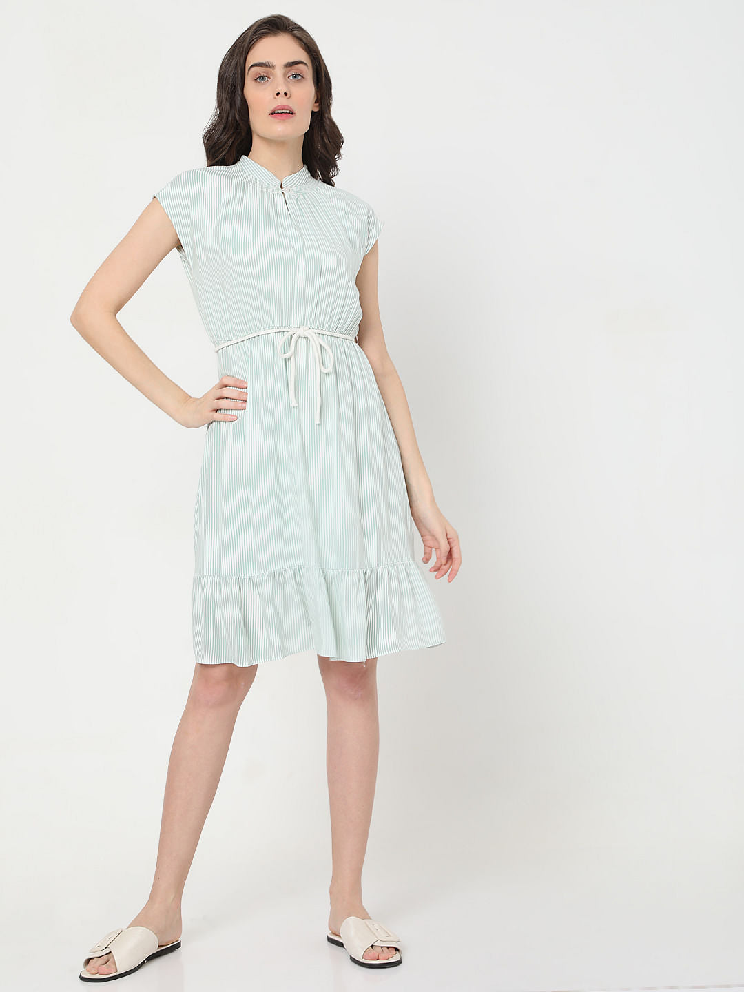 Green Striped Fit & Flare Dress