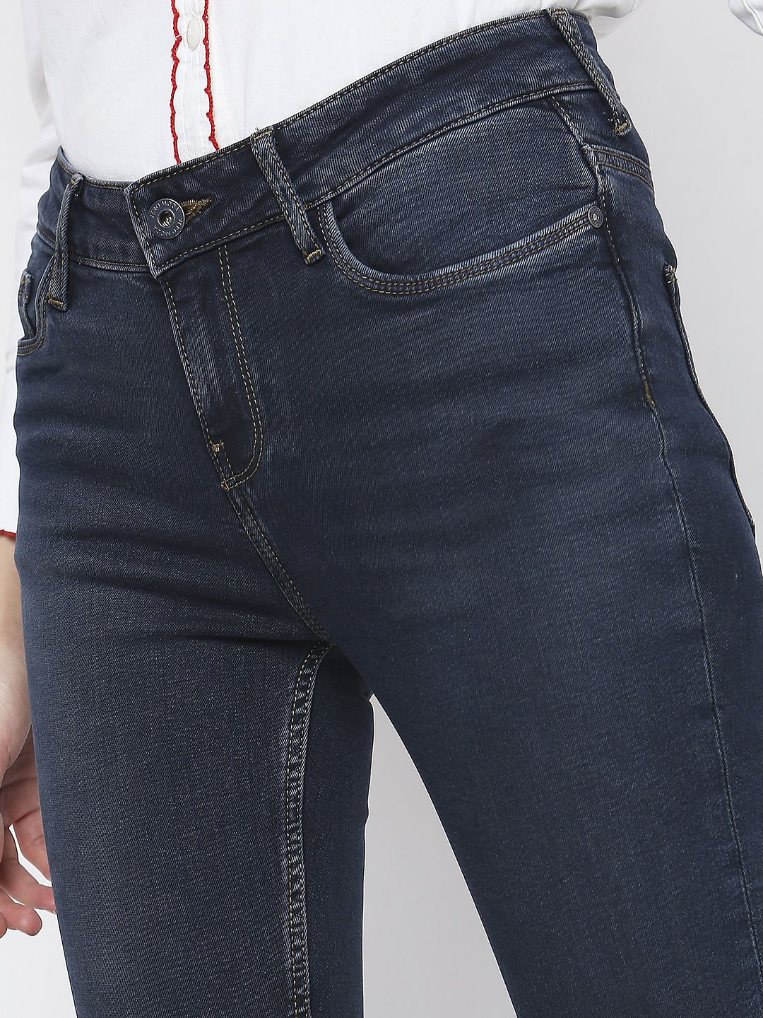 Blue Mid Rise Skinny Jeans