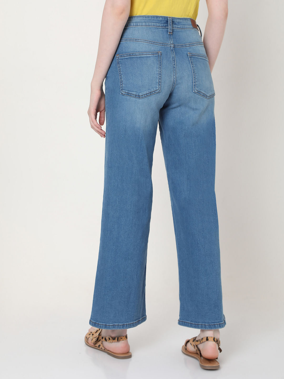Blue Mid Rise Wide Leg Jeans