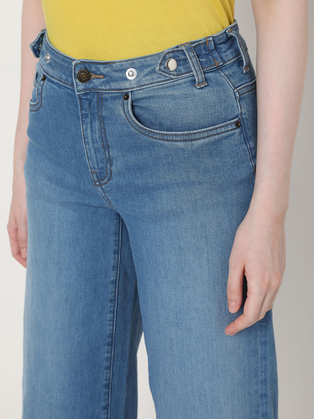 Blue Mid Rise Wide Leg Jeans