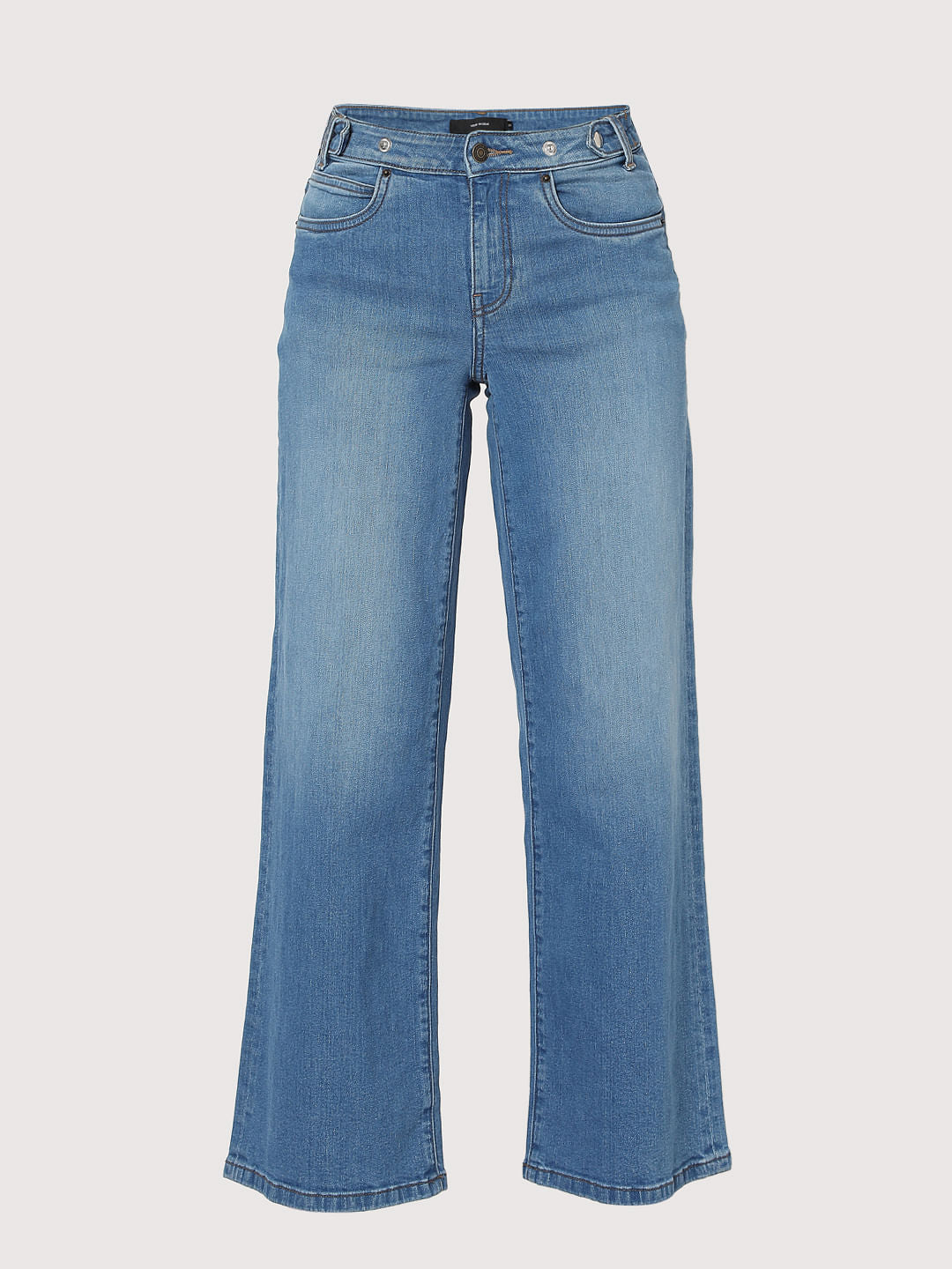 Blue Mid Rise Wide Leg Jeans