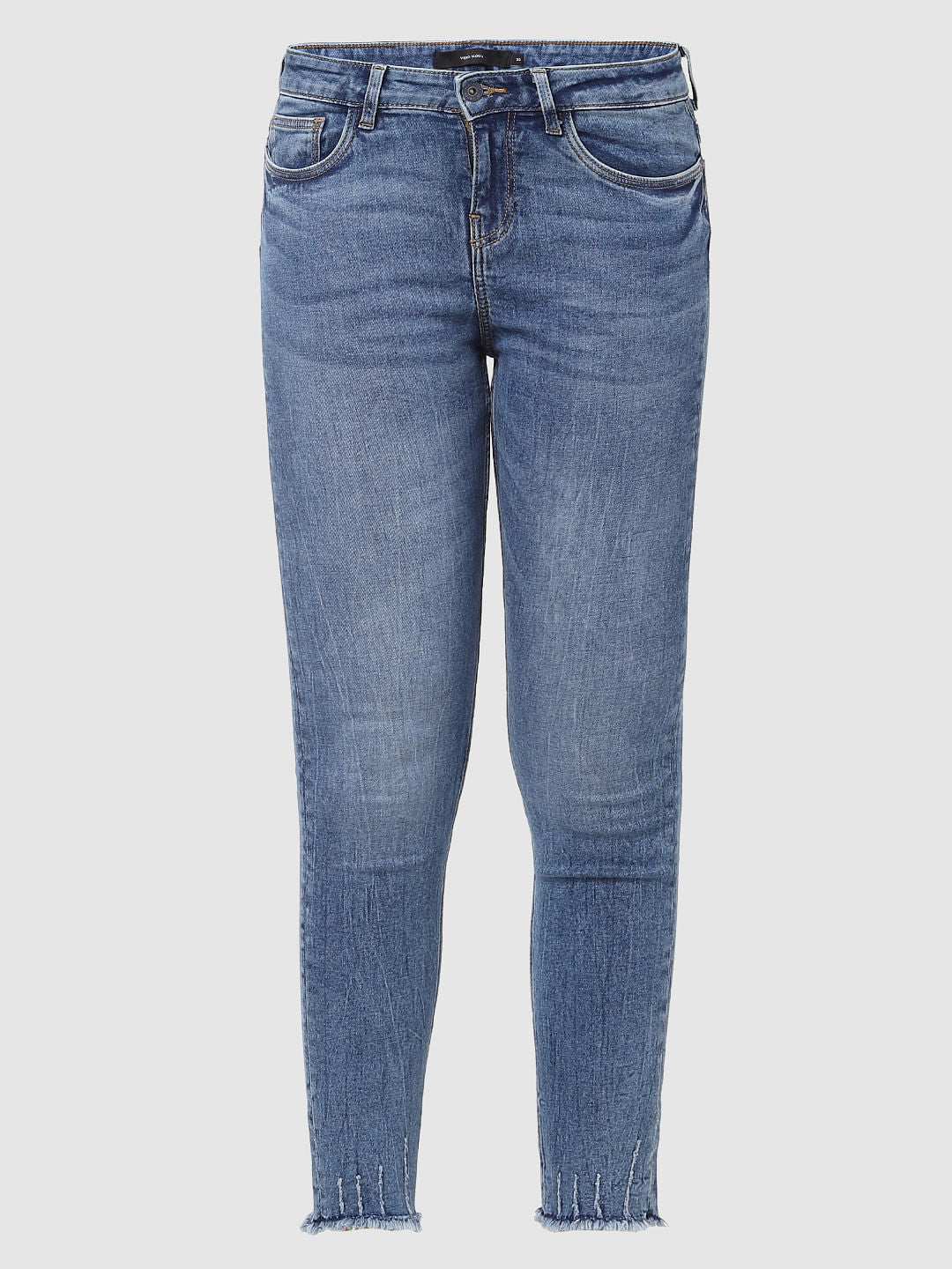 Blue Mid Rise Textured Skinny Jeans