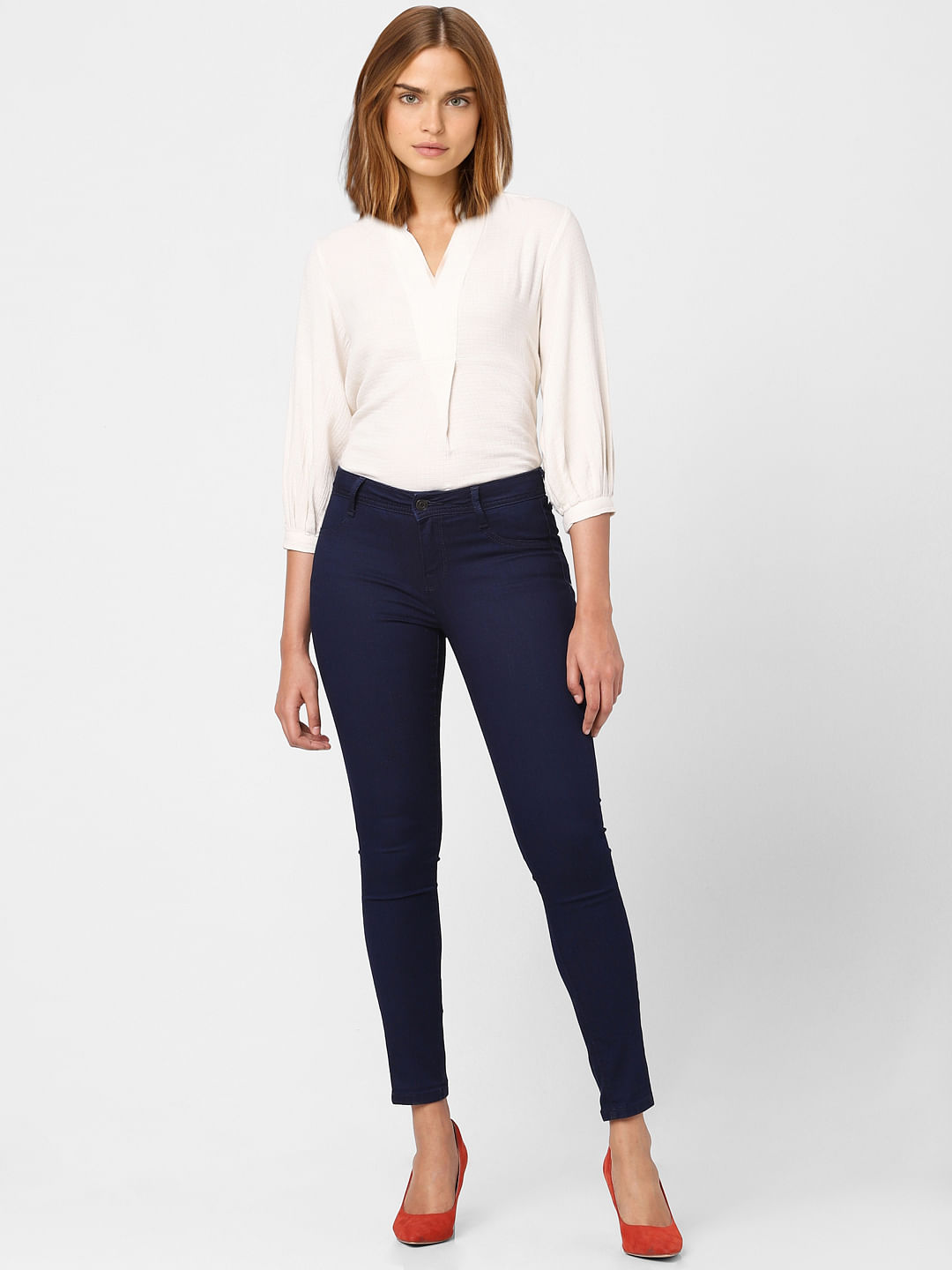 Dark Blue Mid Rise Skinny Jeans