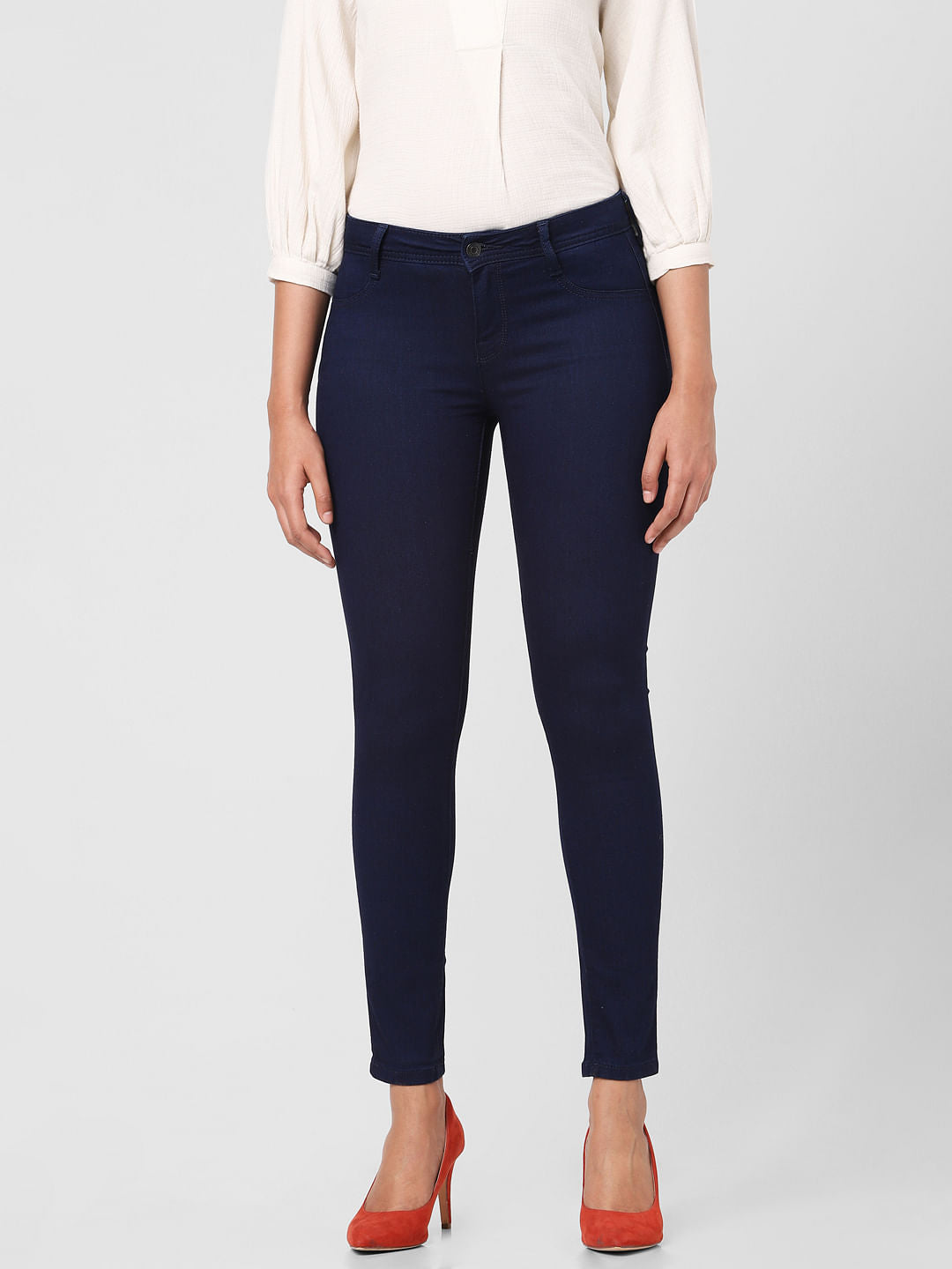 Dark Blue Mid Rise Skinny Jeans