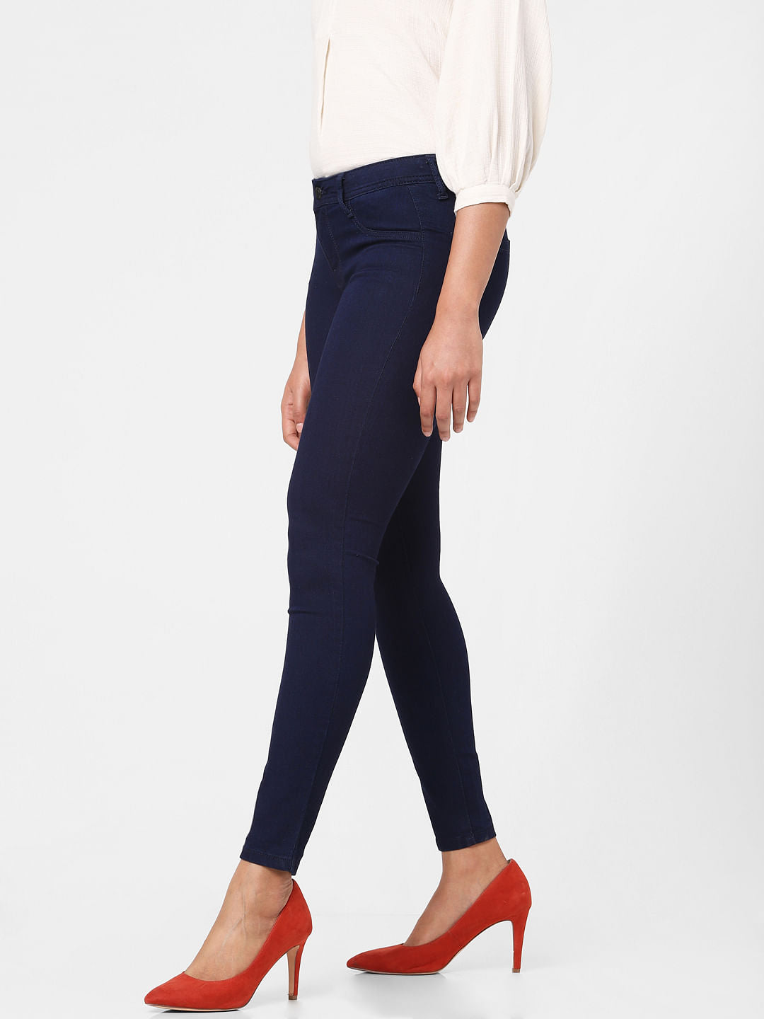 Dark Blue Mid Rise Skinny Jeans