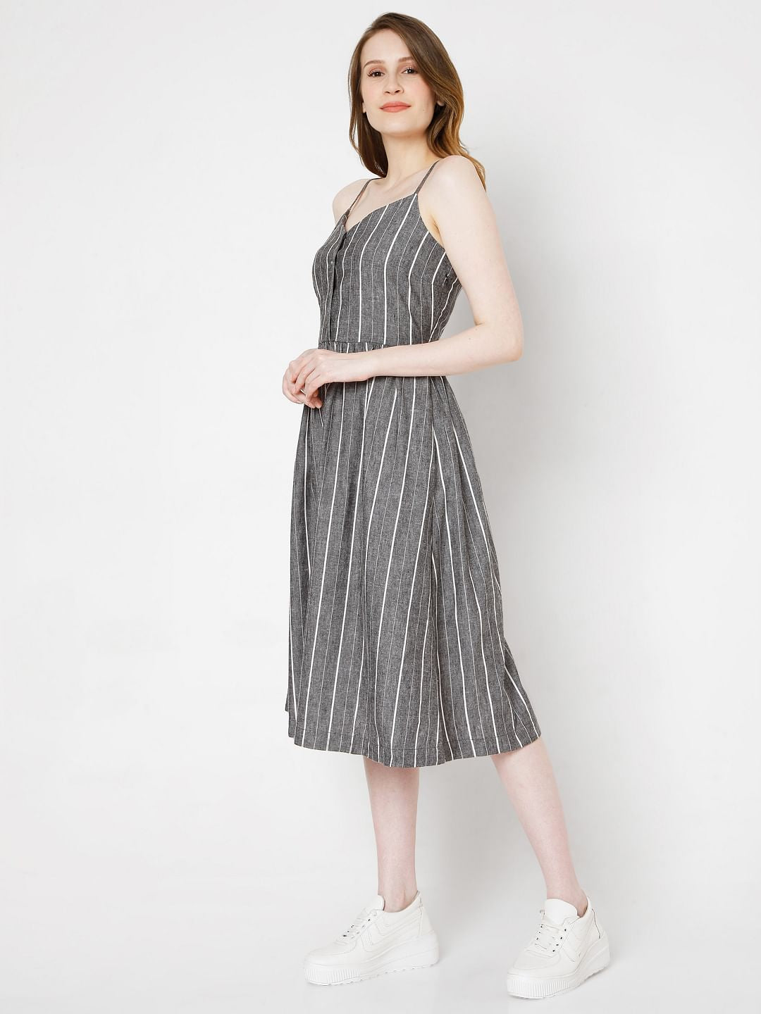 Grey Striped Strappy Dress