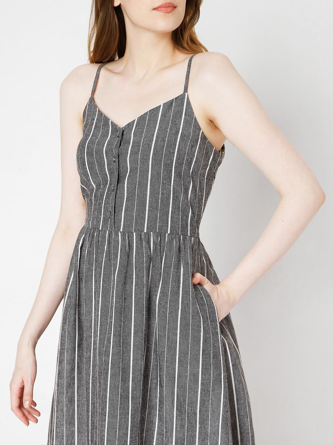 Grey Striped Strappy Dress
