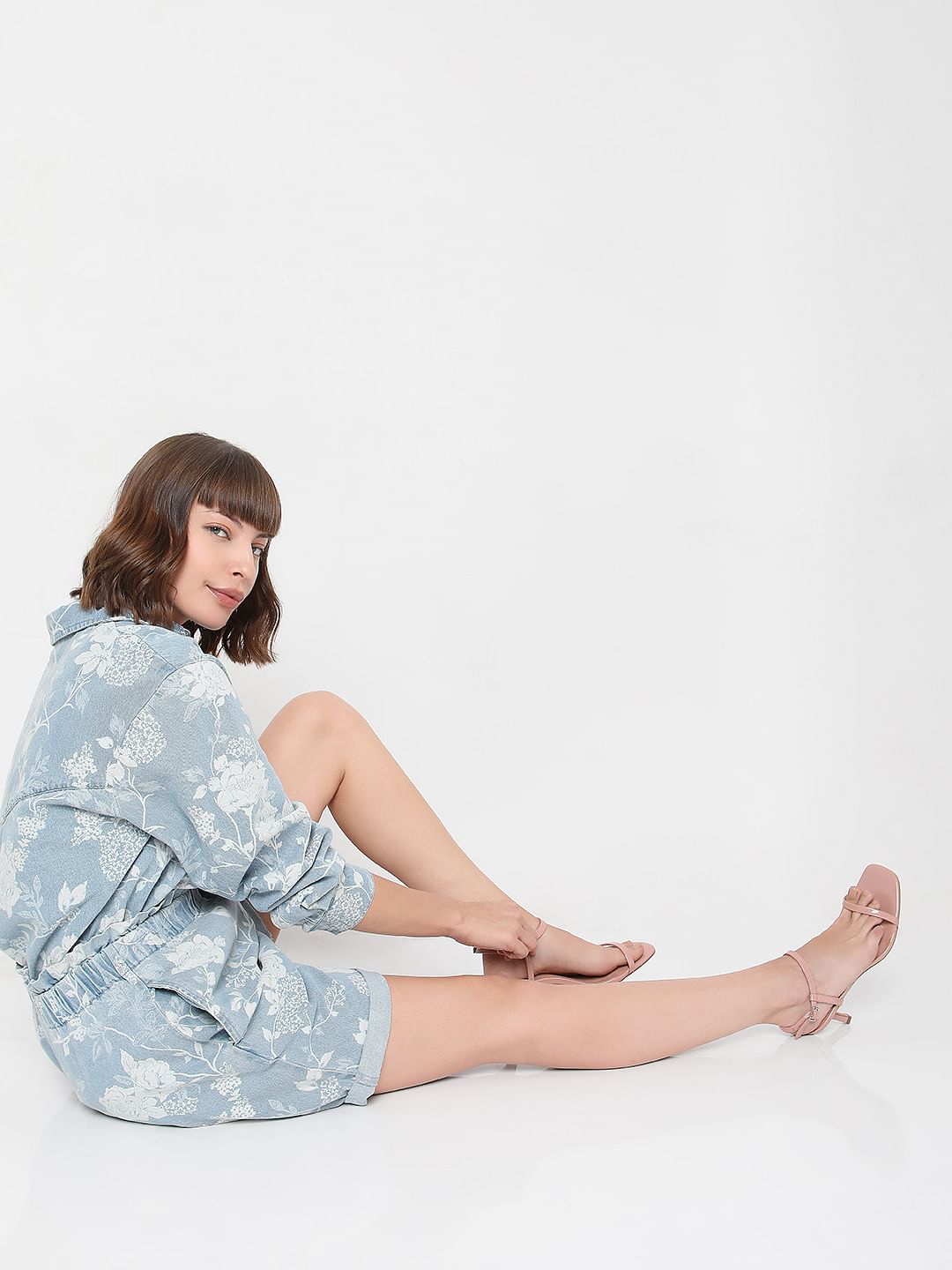 Blue Floral Denim Co-Ord Shorts