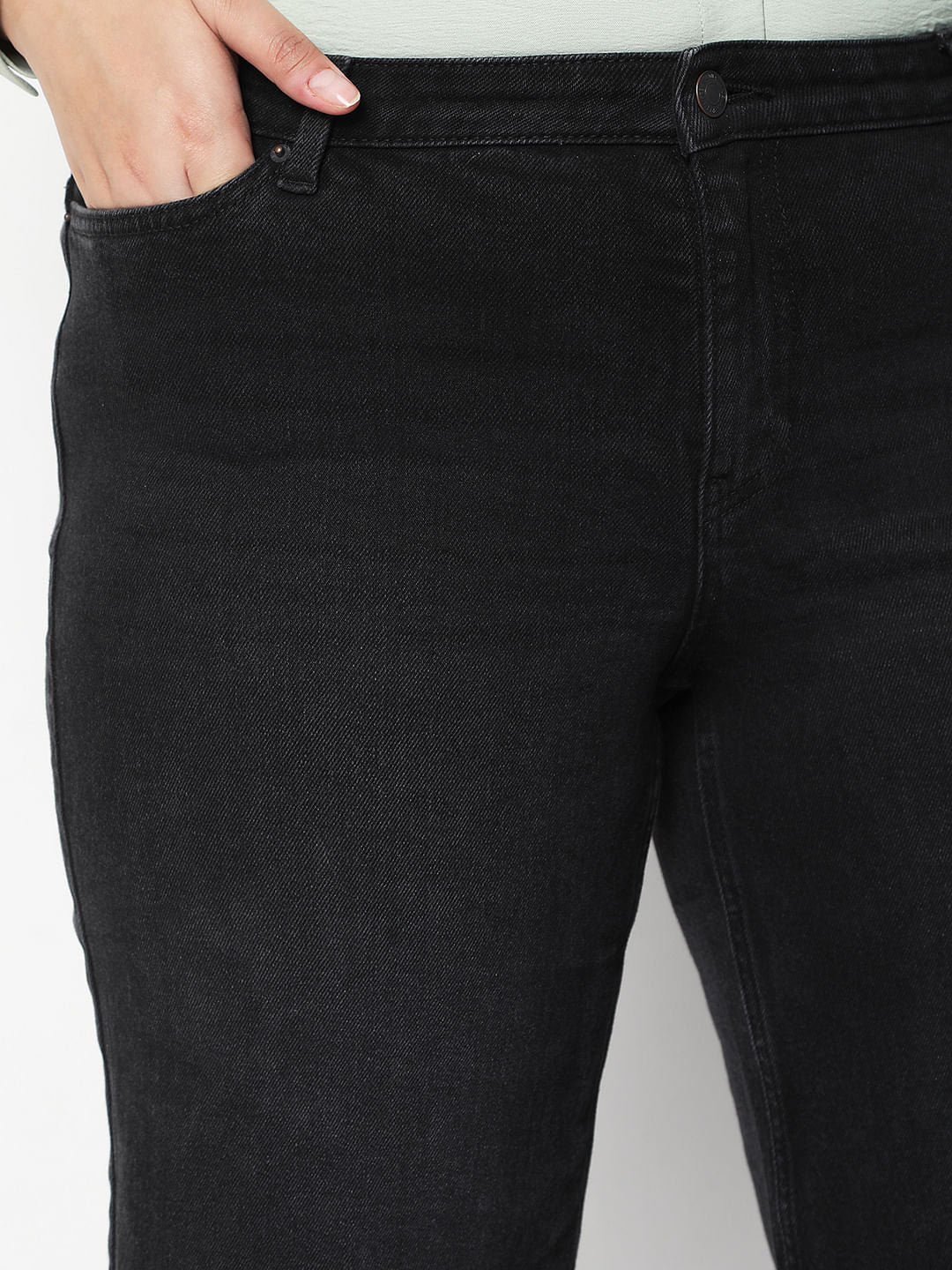 Curve Black Mid Rise Straight Jeans