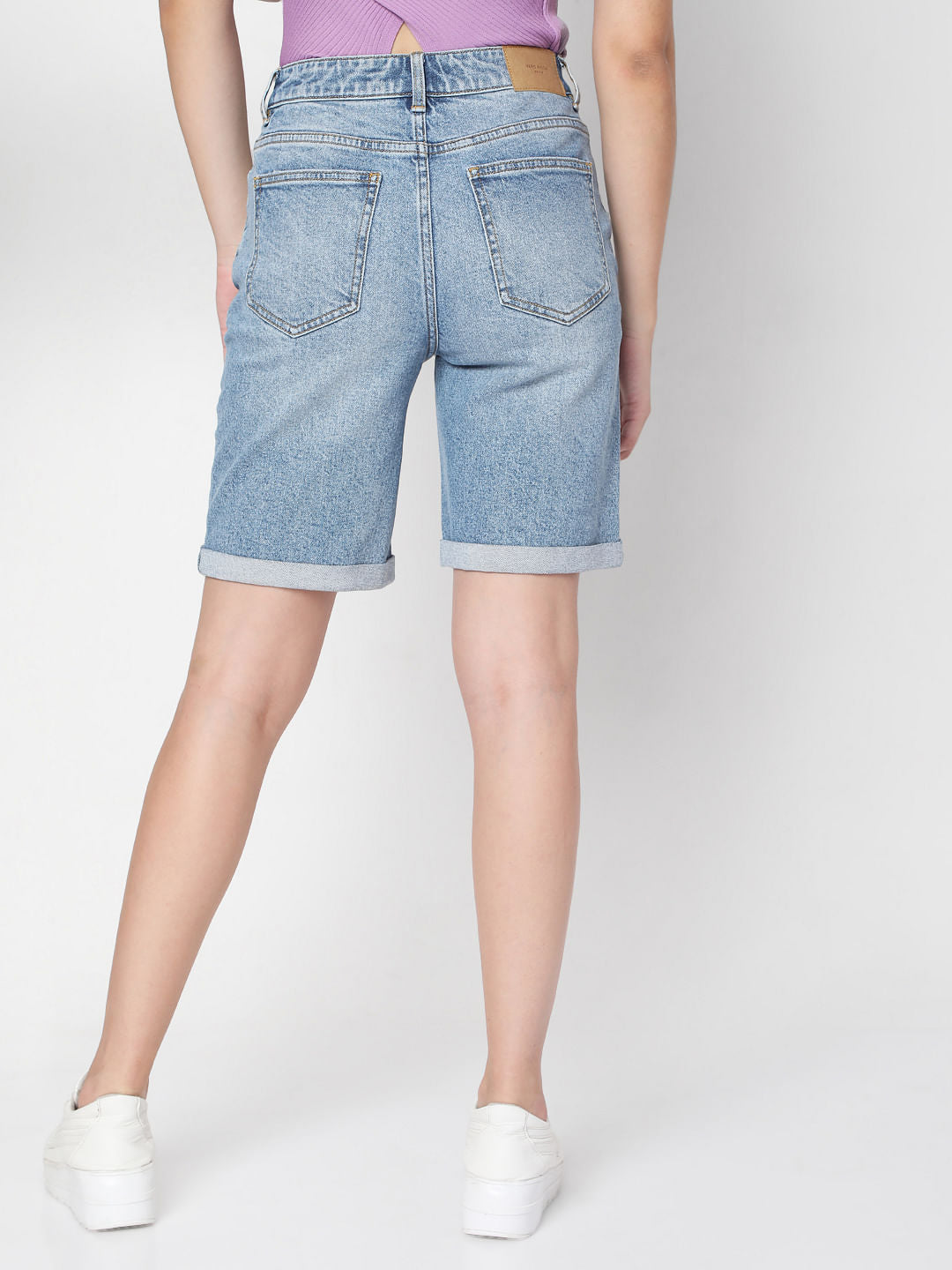 Blue Mid Rise Denim Shorts