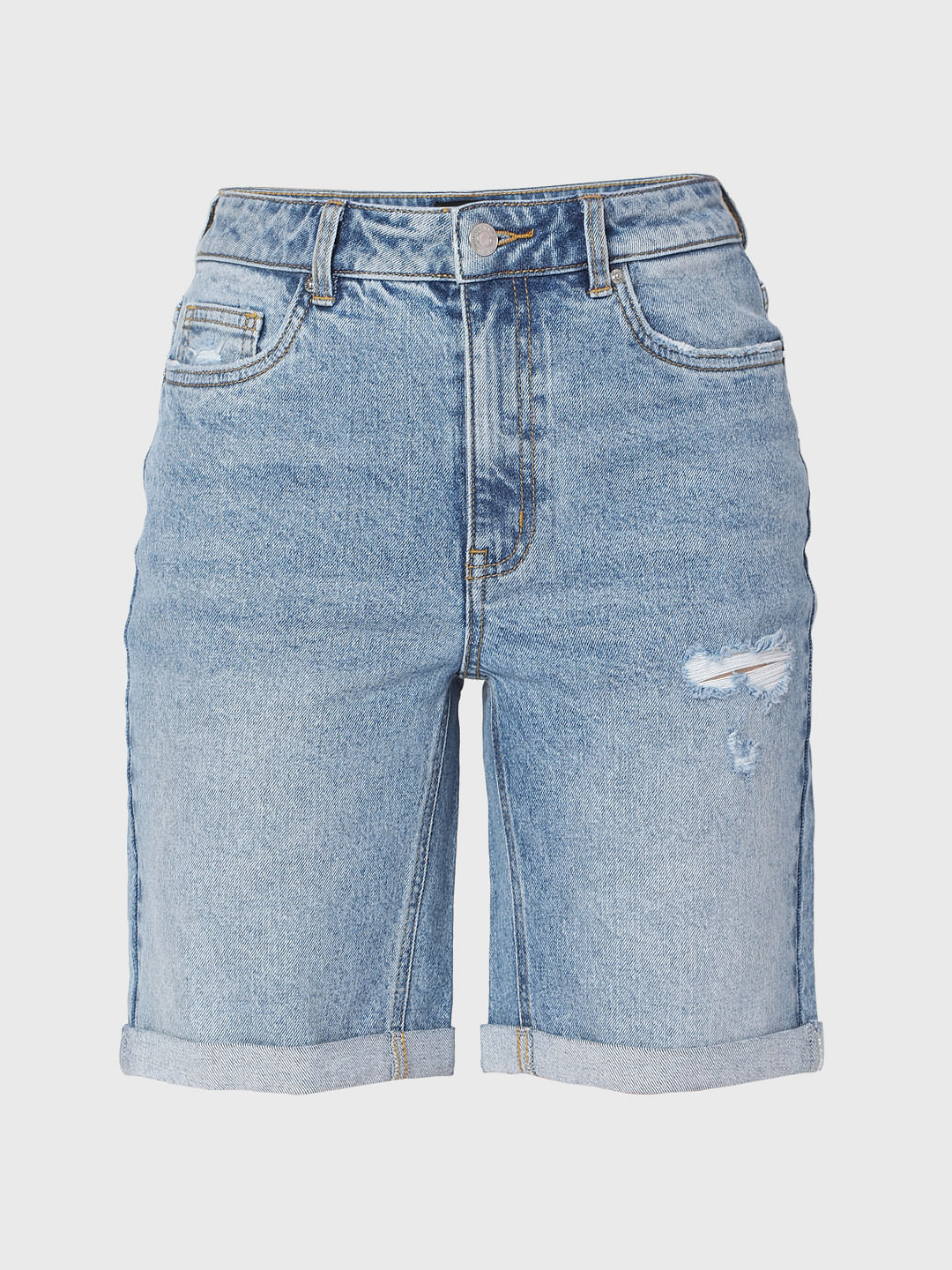 Blue Mid Rise Denim Shorts