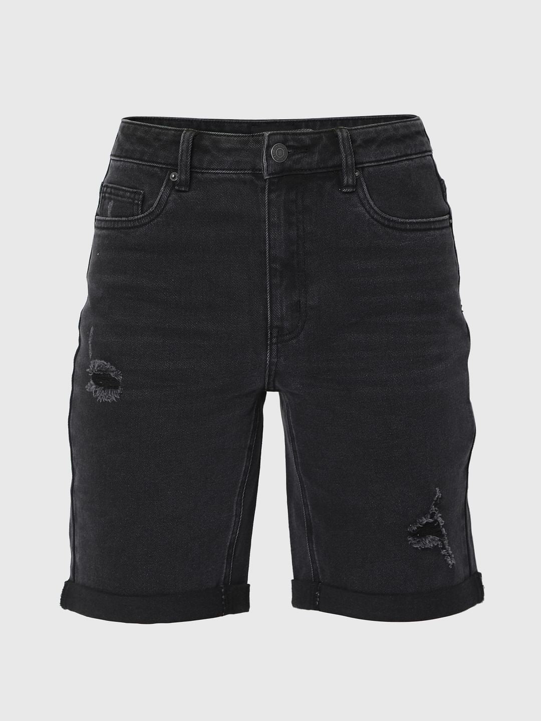 Black Mid Rise Denim Shorts