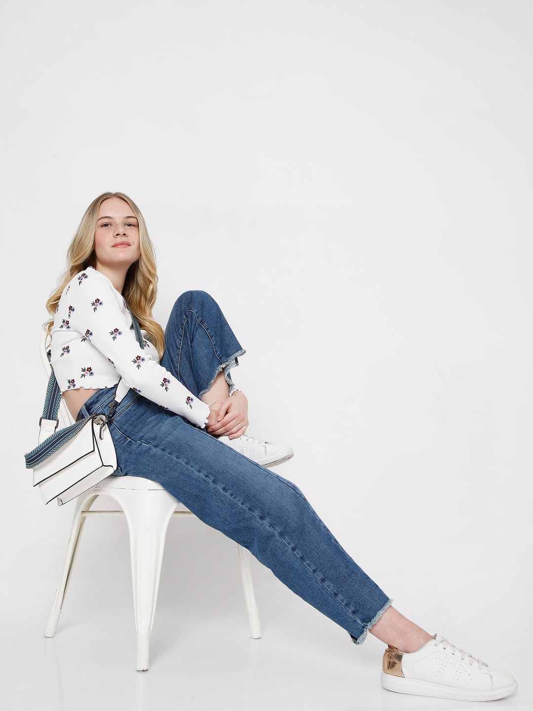 Blue High Rise Straight Fit Jeans