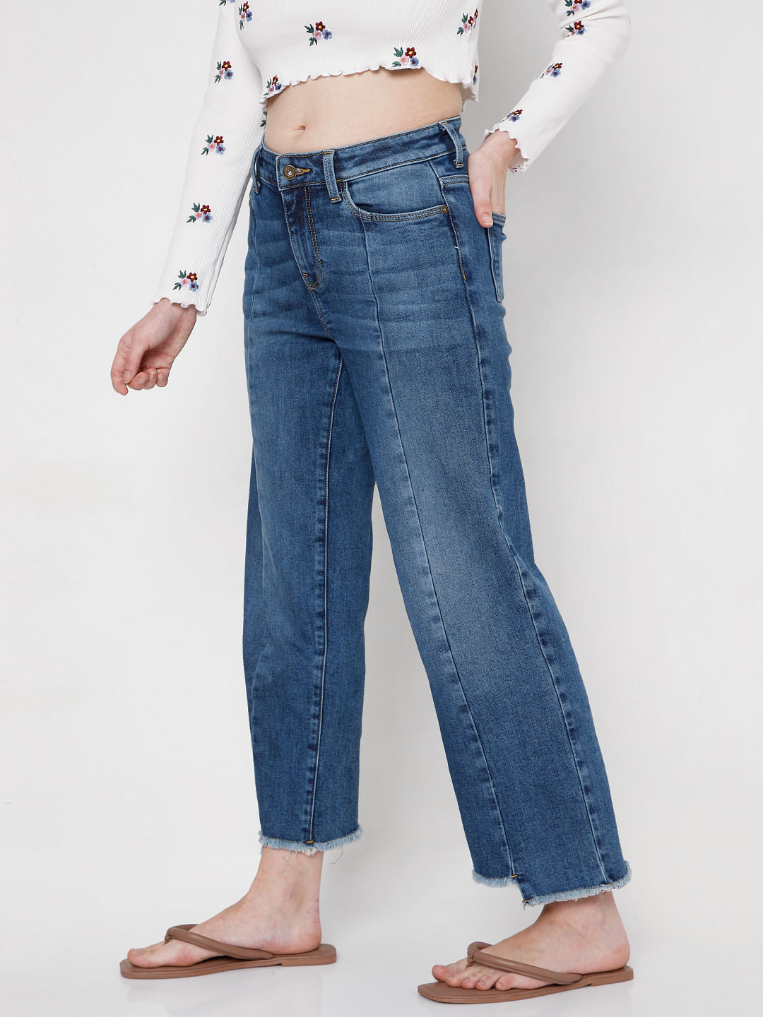 Blue High Rise Straight Fit Jeans