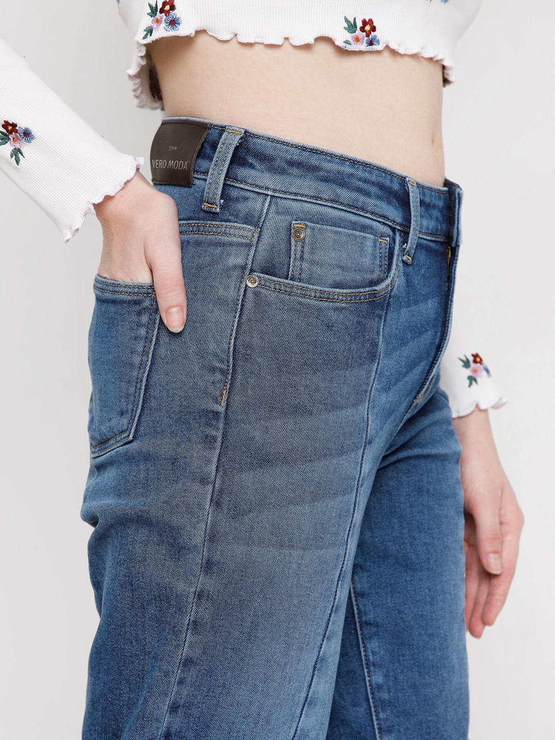 Blue High Rise Straight Fit Jeans