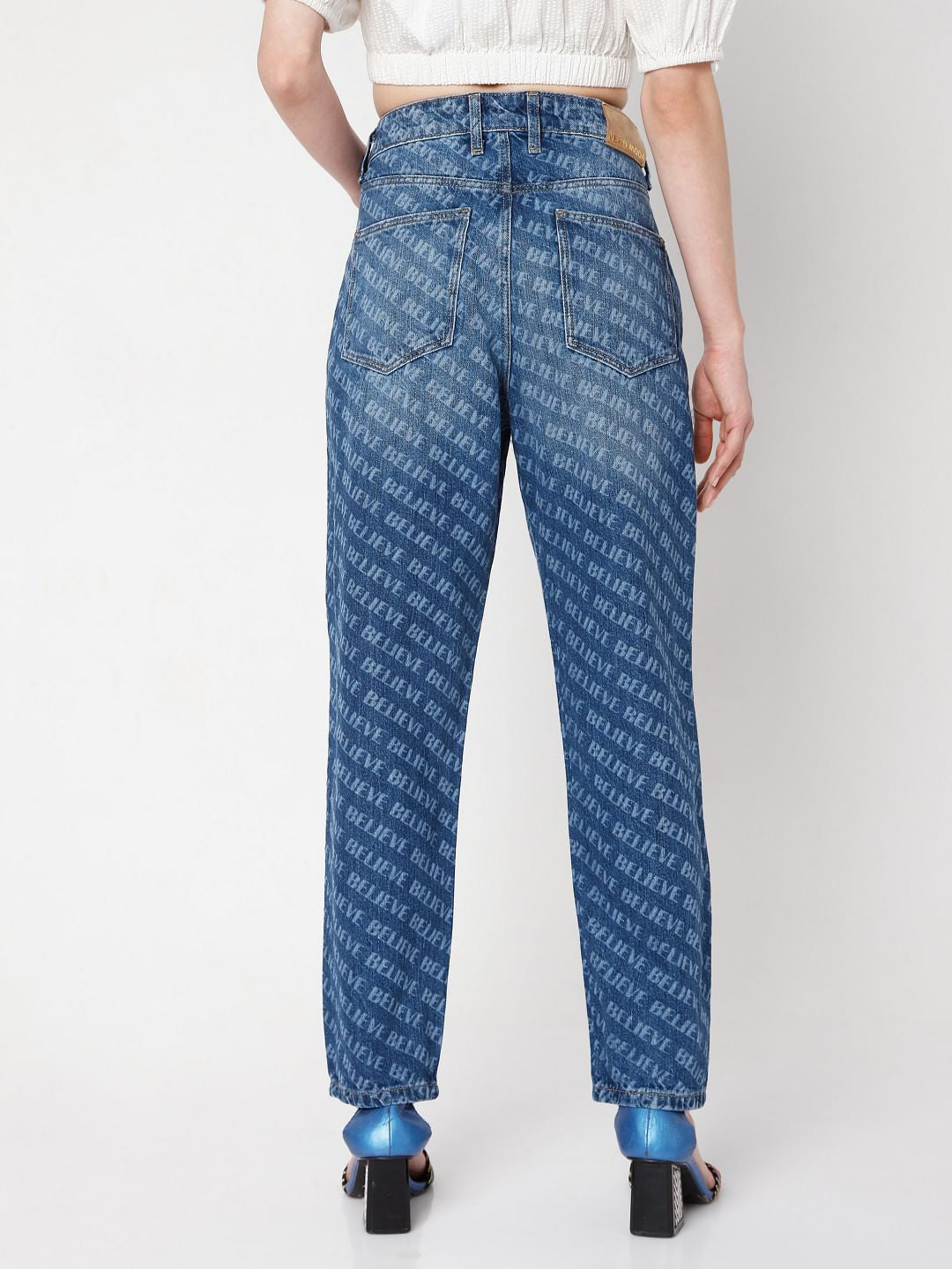 Blue Printed Mom Jeans