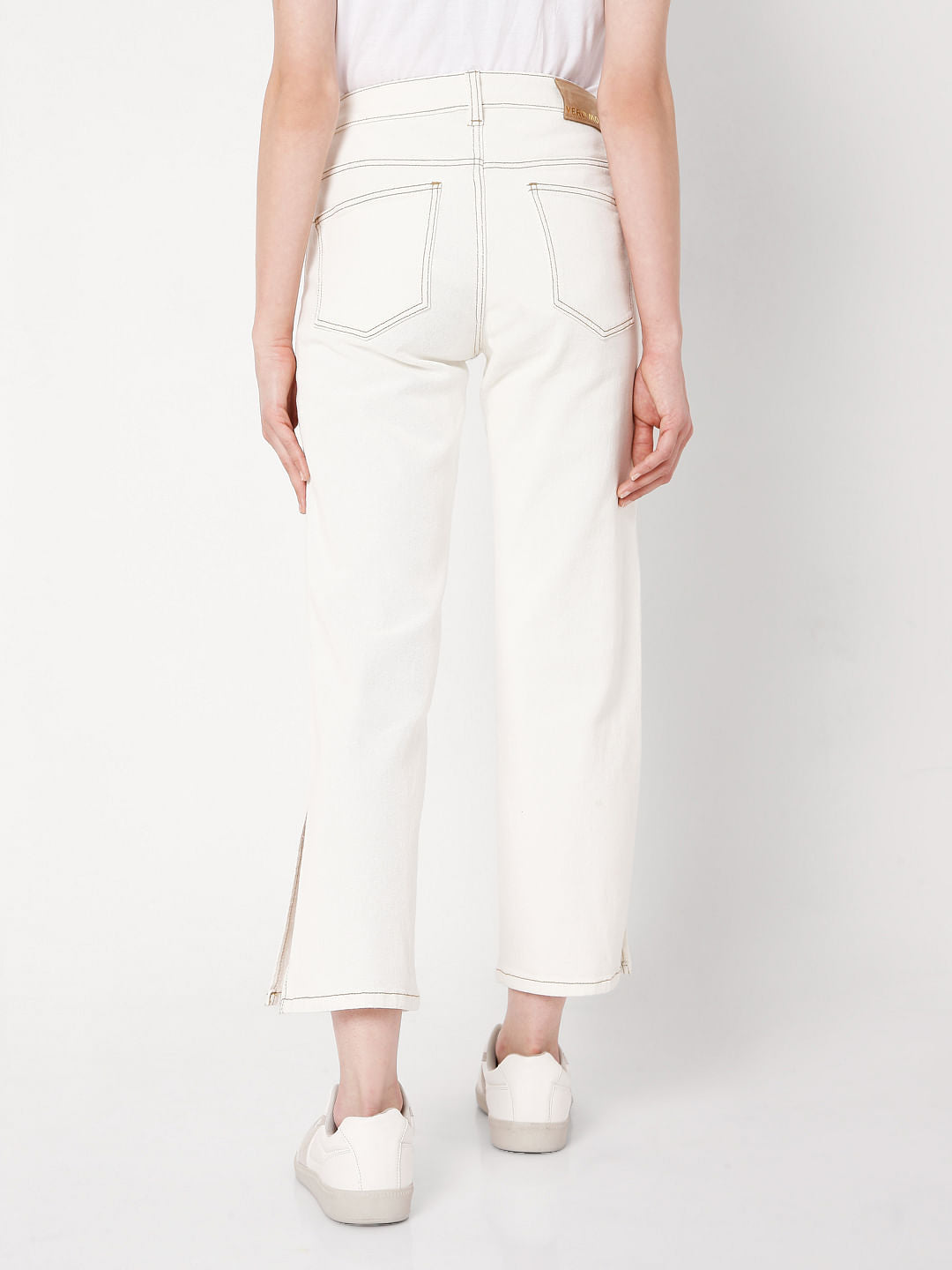 White Mid Rise Straight Jeans
