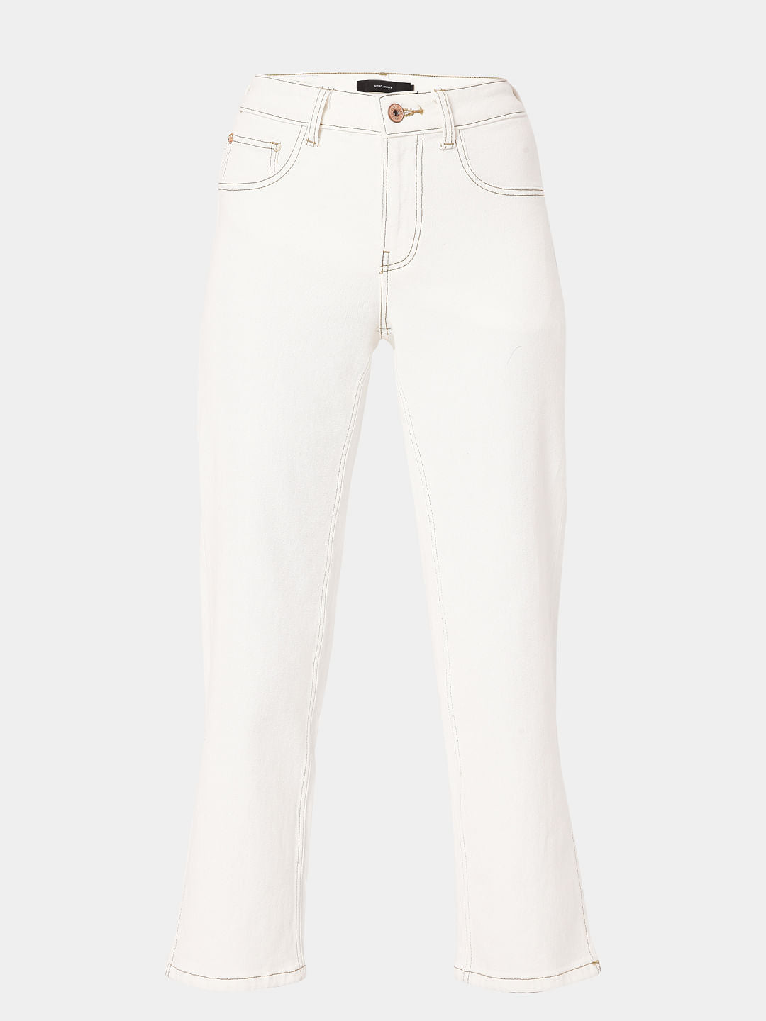 White Mid Rise Straight Jeans