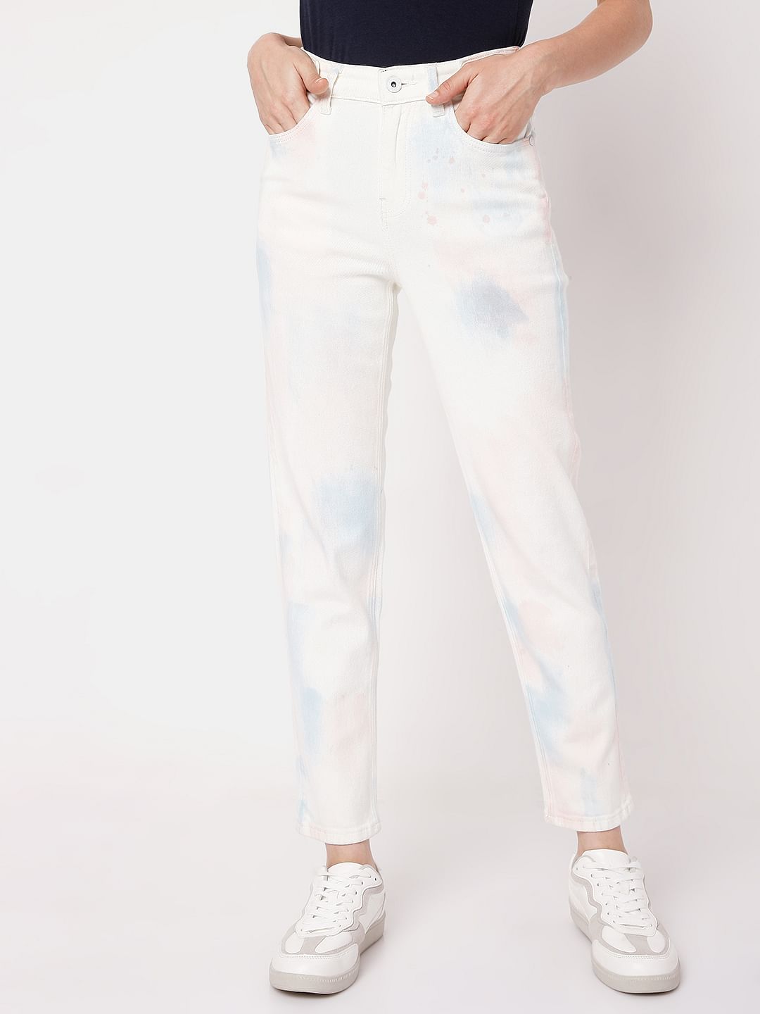 White High Waist Tie Dye Jeans