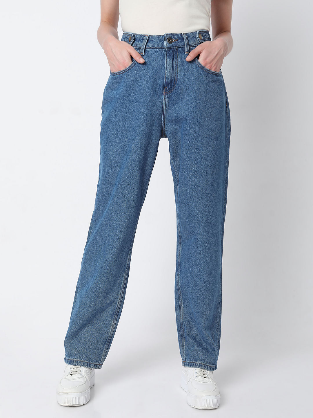 Blue High Rise Girlfriend Jeans