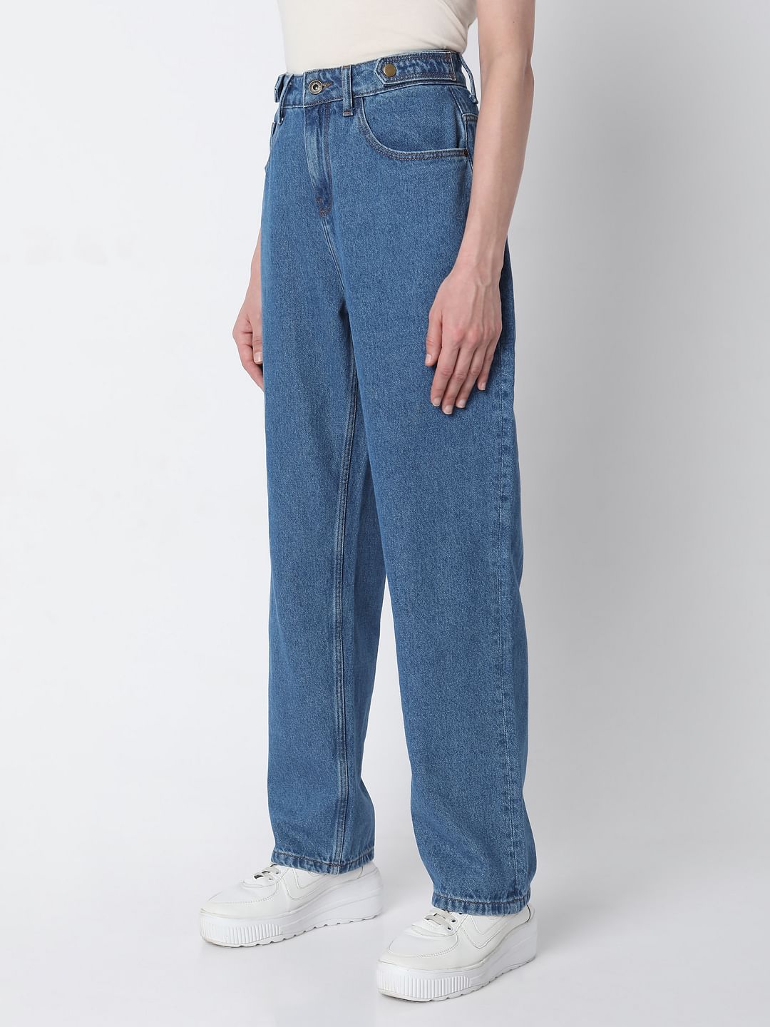 Blue High Rise Girlfriend Jeans