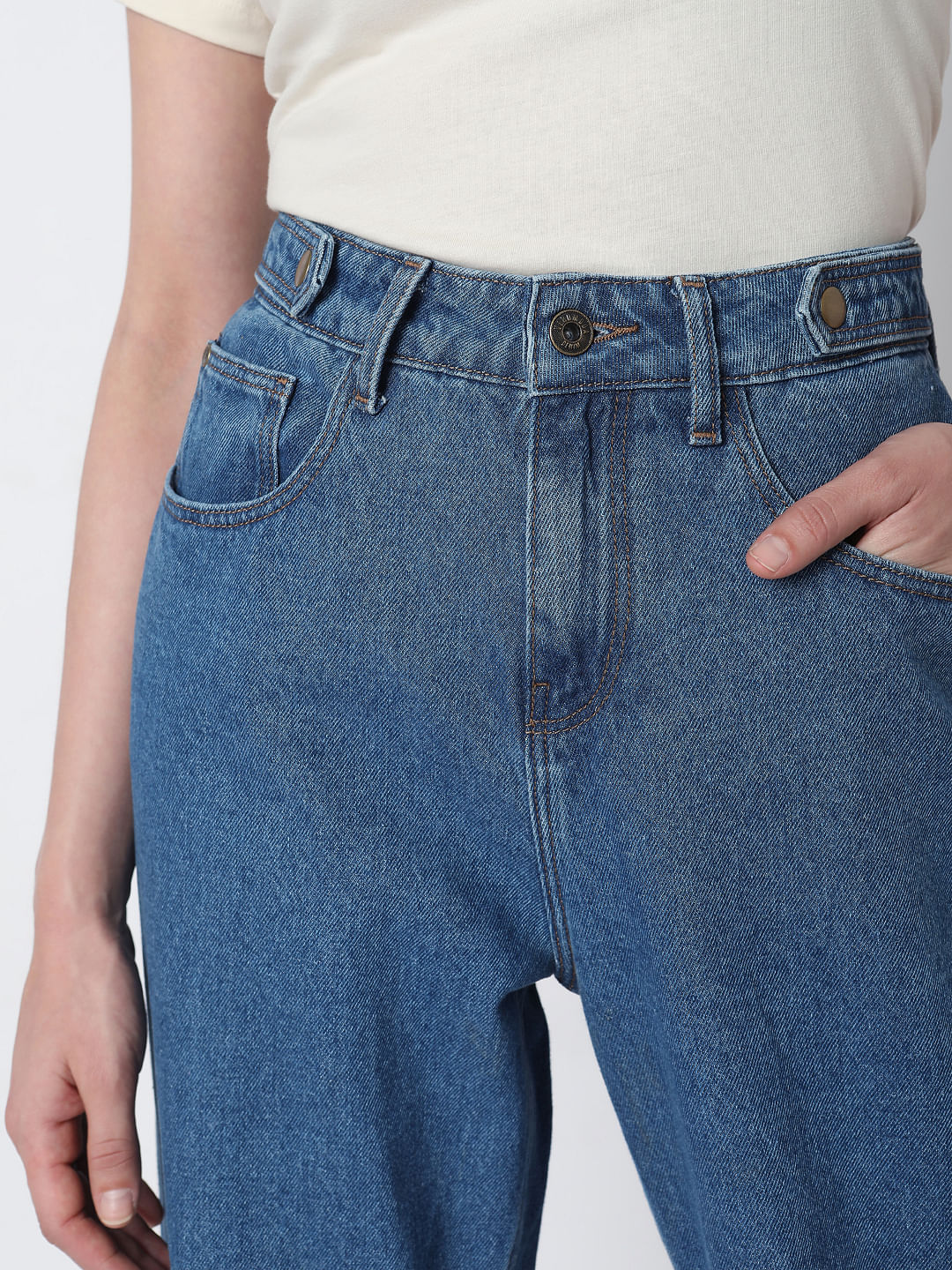 Blue High Rise Girlfriend Jeans