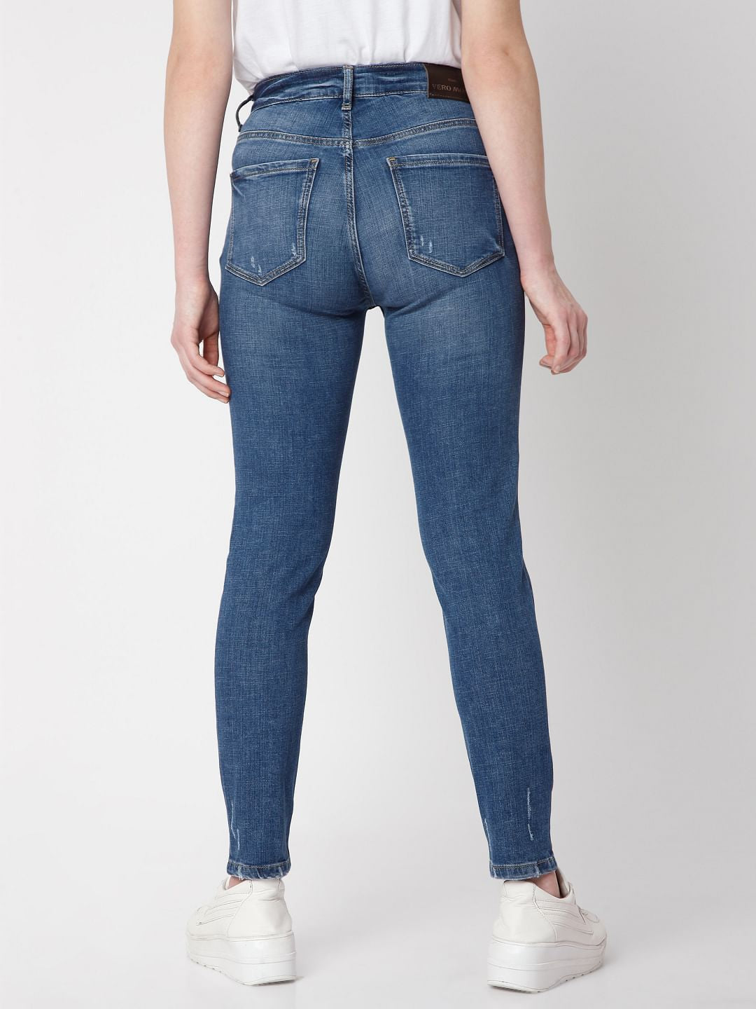 Blue Mid Rise Skinny Ripped Jeans