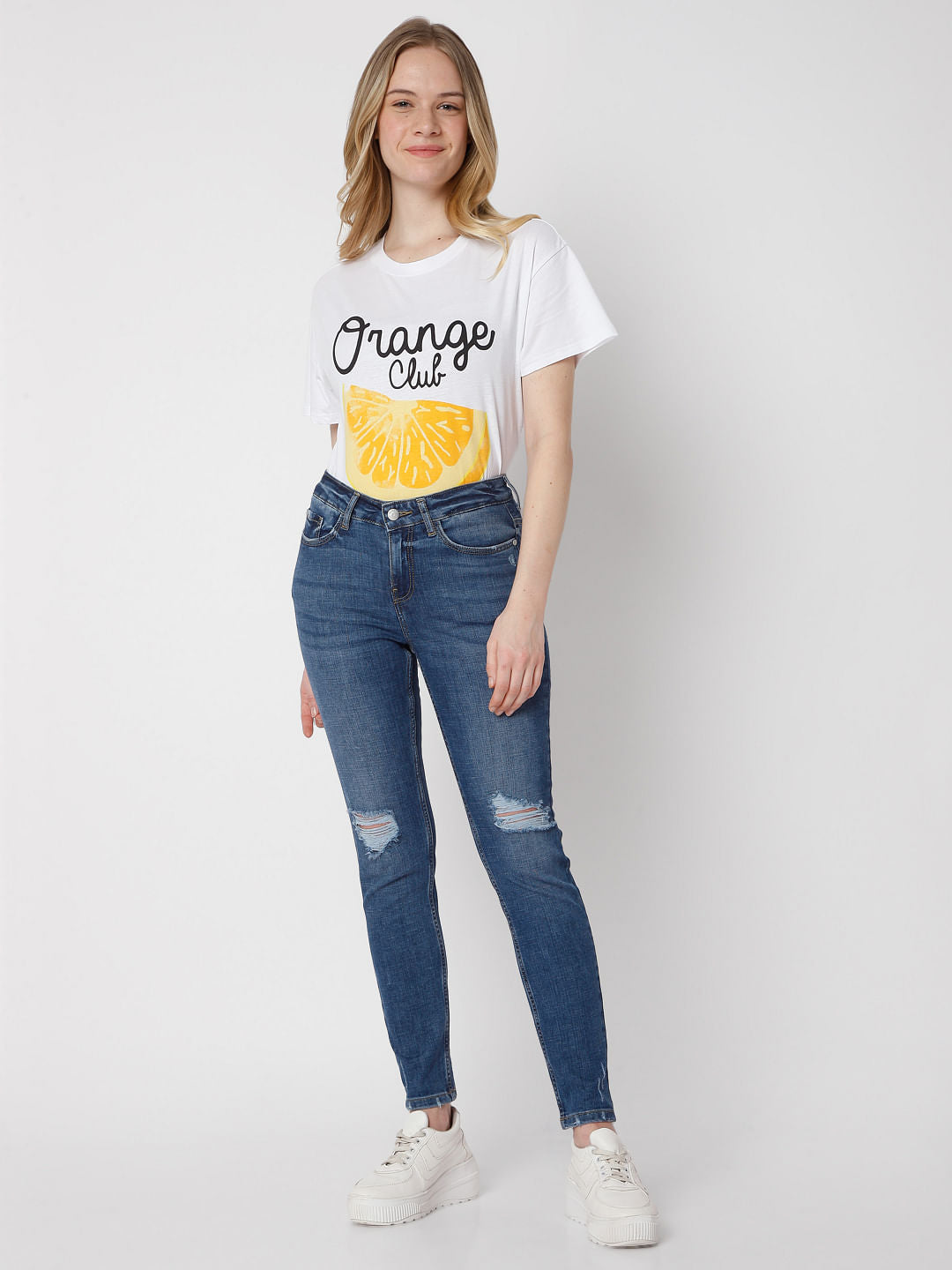 Blue Mid Rise Skinny Ripped Jeans