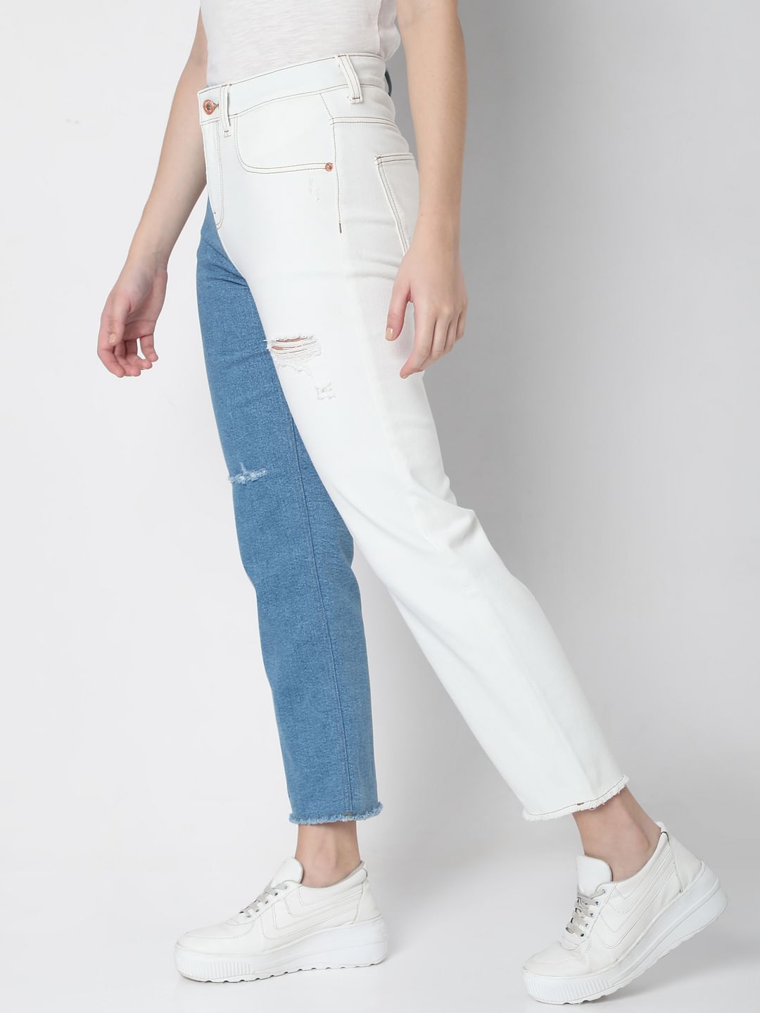 Blue Two-Toned Jade Straight Jeans