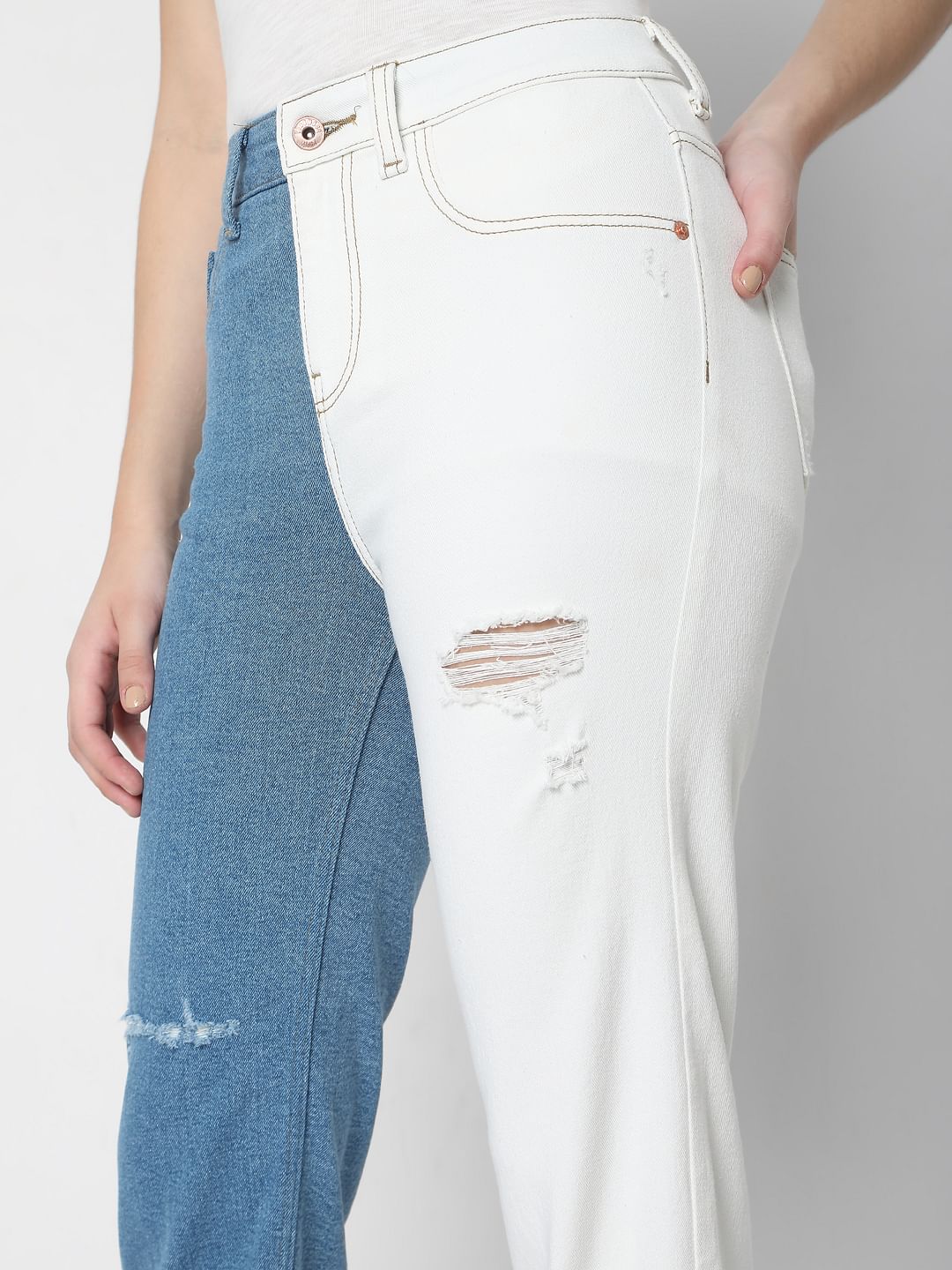 Blue Two-Toned Jade Straight Jeans