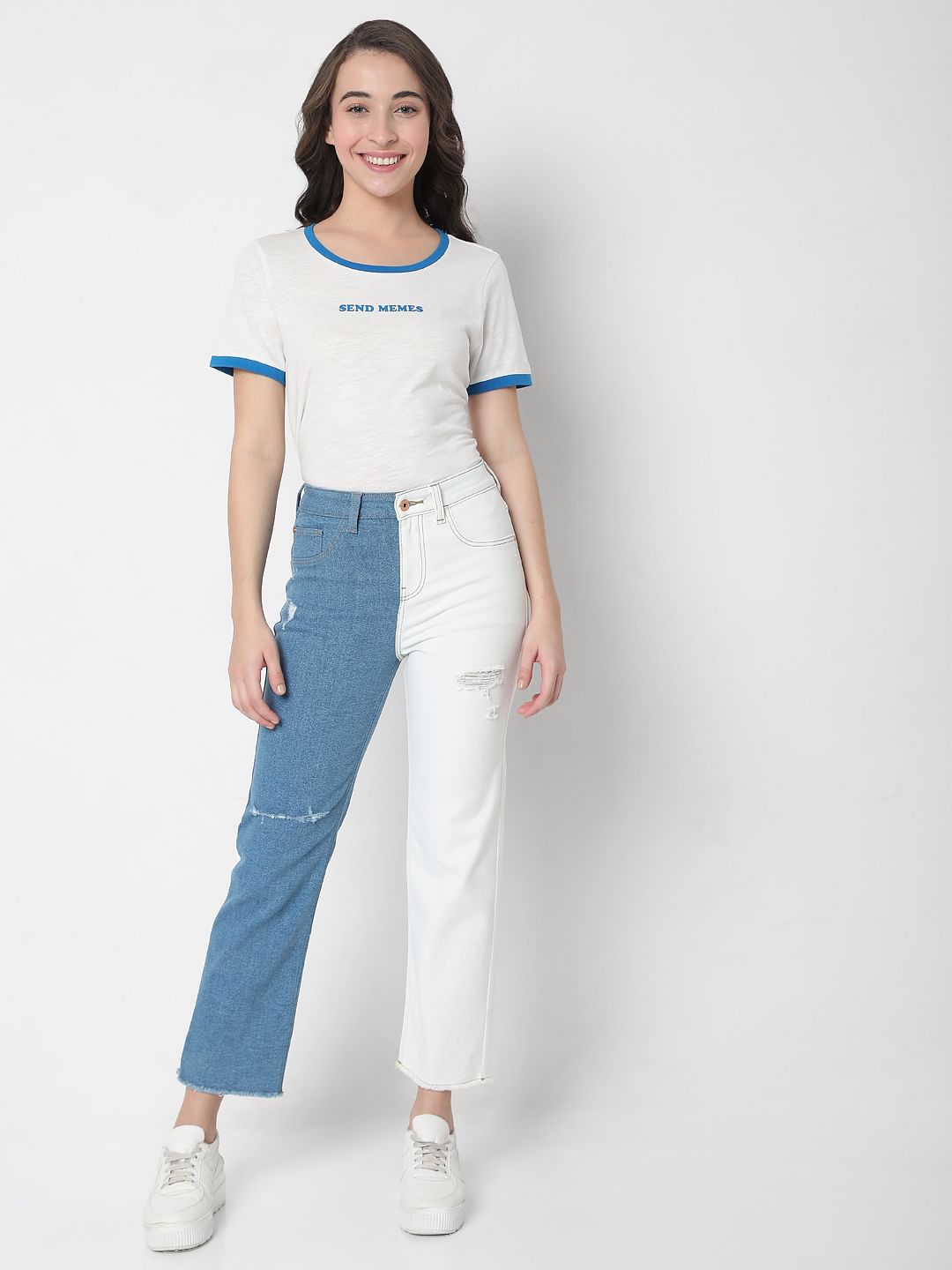 Blue Two-Toned Jade Straight Jeans